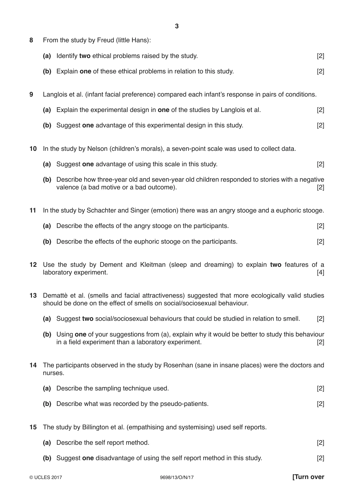 Cambridge A Level Psychology 9698 2017 Oct/Nov Paper 1 · Variant 3 question paper, page 3 of 4