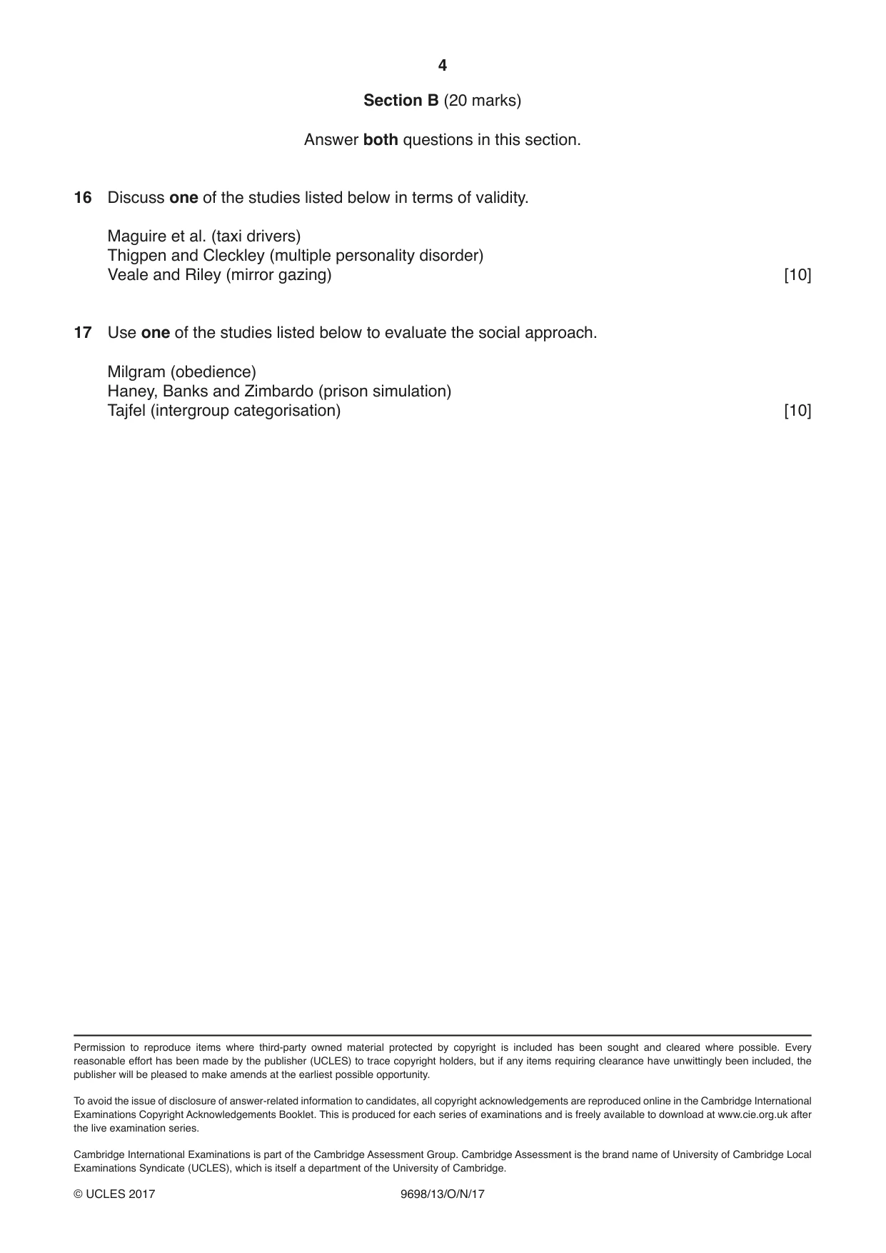 Cambridge A Level Psychology 9698 2017 Oct/Nov Paper 1 · Variant 3 question paper, page 4 of 4