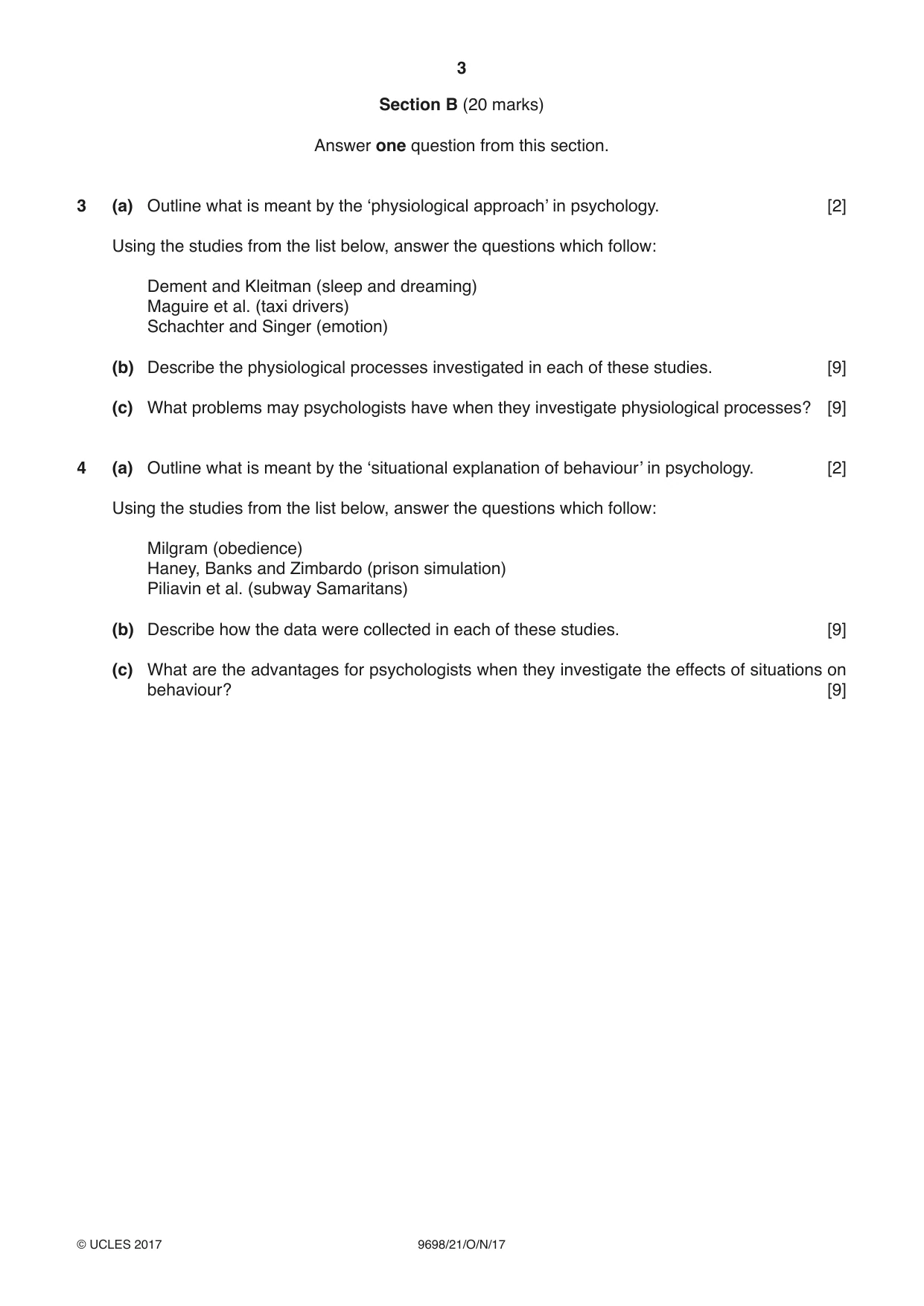 Cambridge A Level Psychology 9698 2017 Oct/Nov Paper 2 · Variant 1 question paper, page 3 of 4