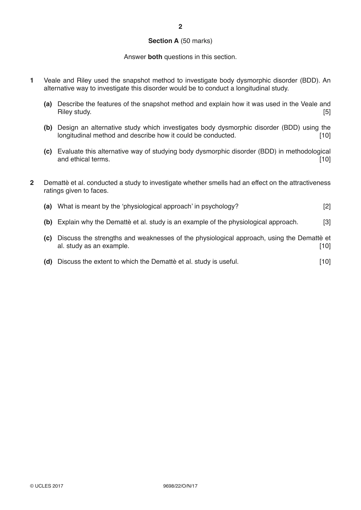 Cambridge A Level Psychology 9698 2017 Oct/Nov Paper 2 · Variant 2 question paper, page 2 of 4