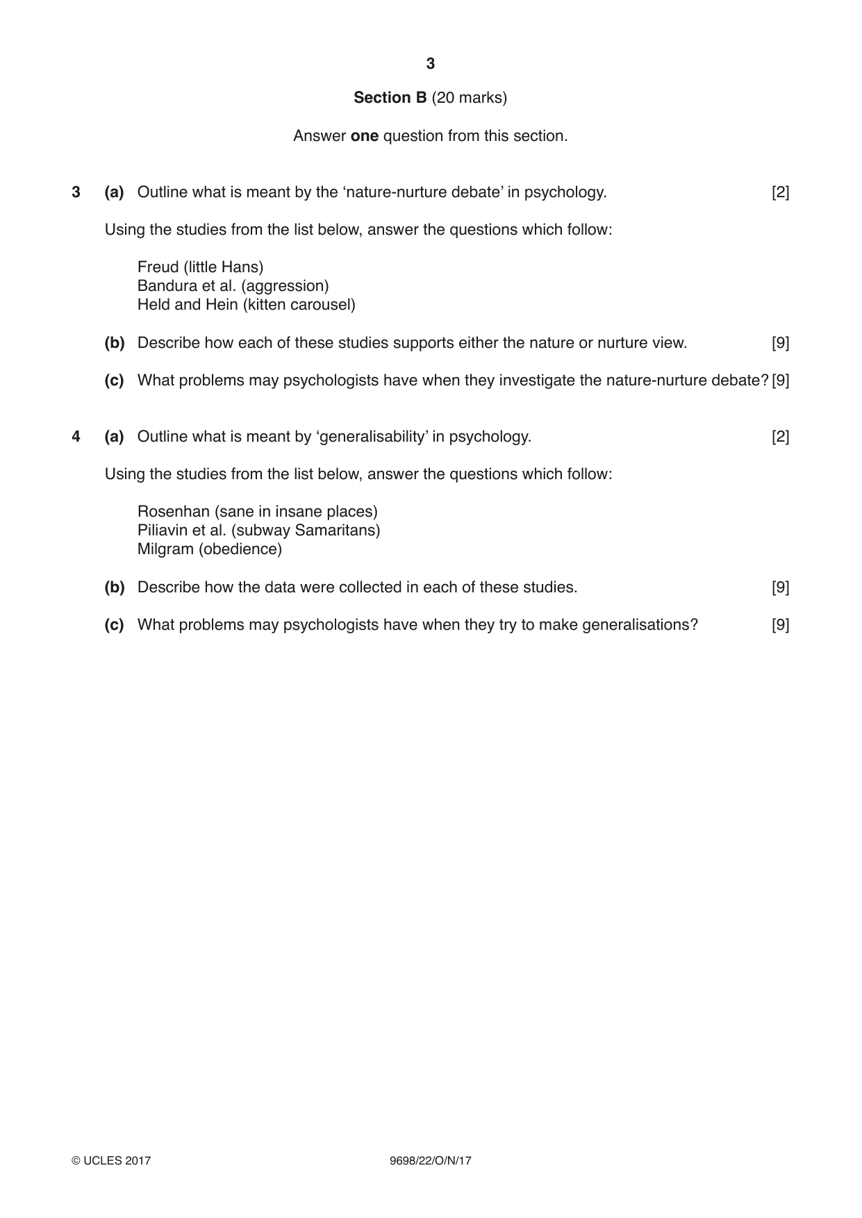 Cambridge A Level Psychology 9698 2017 Oct/Nov Paper 2 · Variant 2 question paper, page 3 of 4