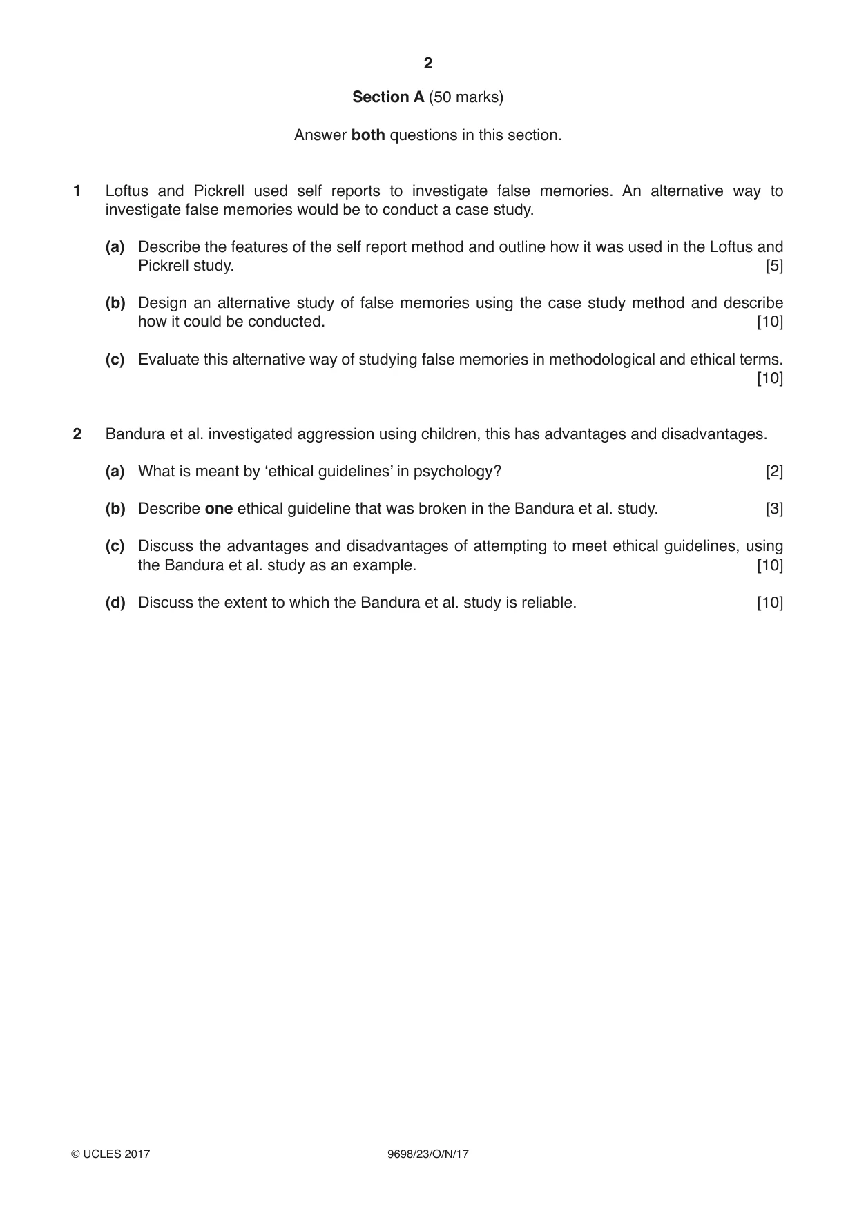 Cambridge A Level Psychology 9698 2017 Oct/Nov Paper 2 · Variant 3 question paper, page 2 of 4