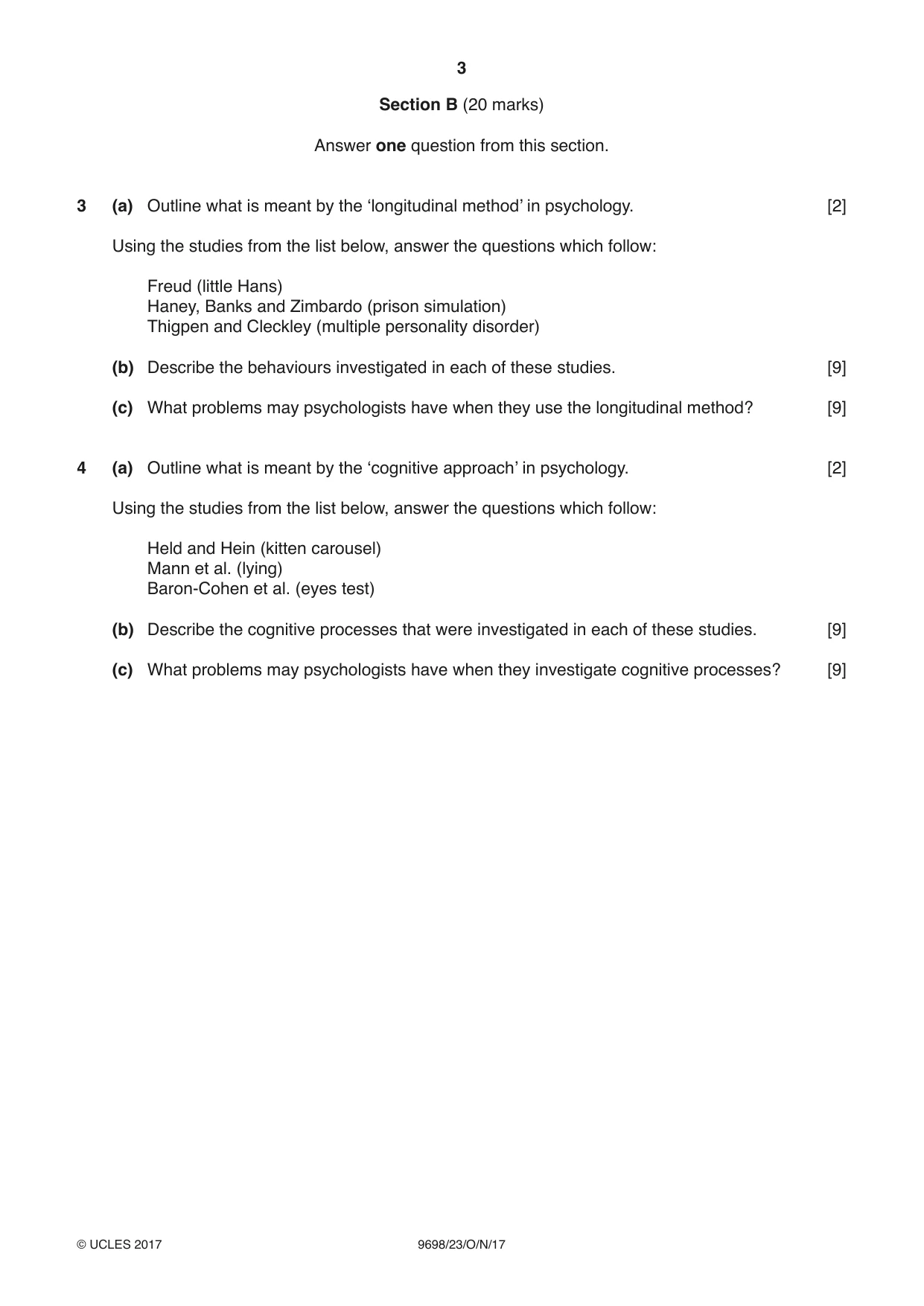 Cambridge A Level Psychology 9698 2017 Oct/Nov Paper 2 · Variant 3 question paper, page 3 of 4