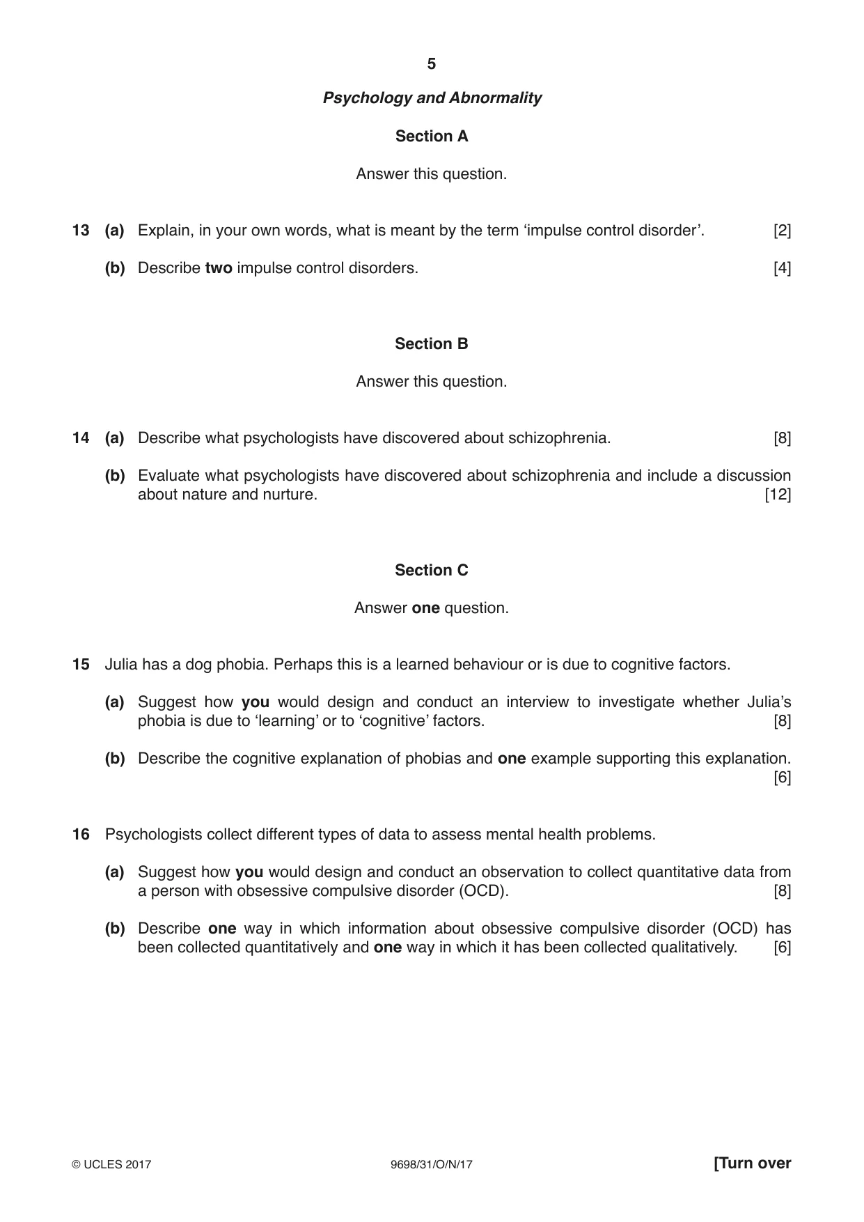 Cambridge A Level Psychology 9698 2017 Oct/Nov Paper 3 · Variant 1 question paper, page 5 of 8