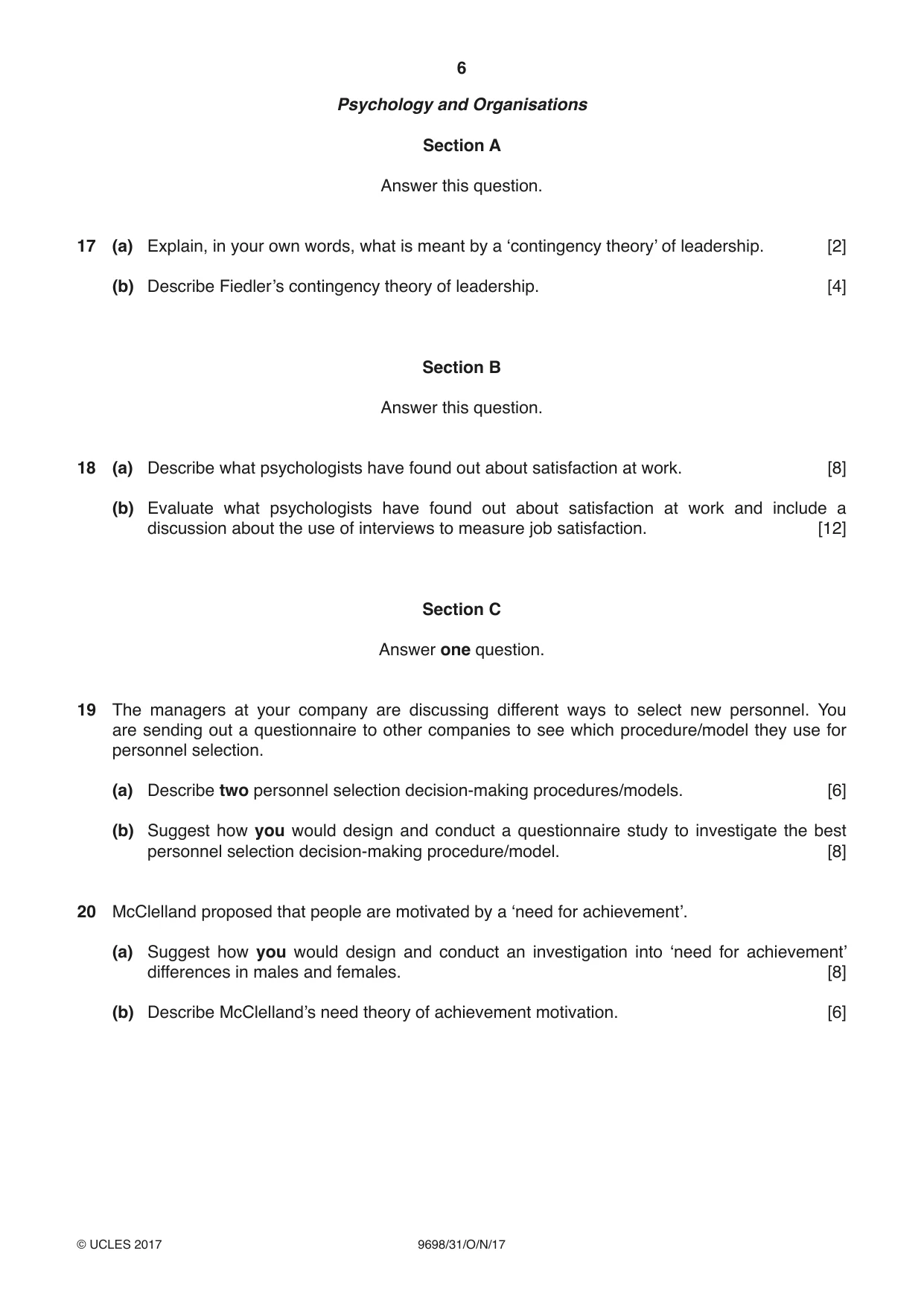 Cambridge A Level Psychology 9698 2017 Oct/Nov Paper 3 · Variant 1 question paper, page 6 of 8