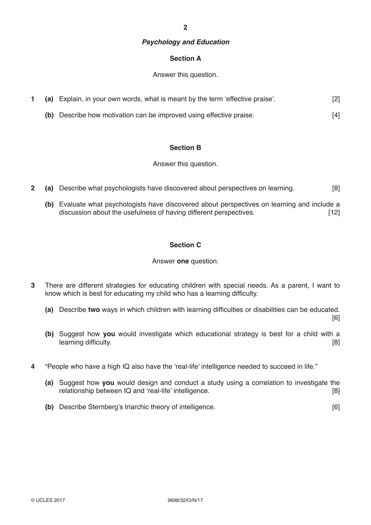 Cambridge A Level Psychology 9698 2017 Oct/Nov Paper 3 · Variant 2 question paper, page 2 of 8
