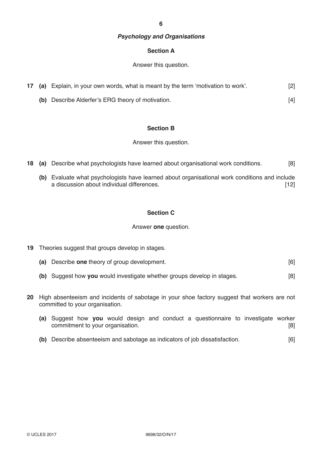 Cambridge A Level Psychology 9698 2017 Oct/Nov Paper 3 · Variant 2 question paper, page 6 of 8