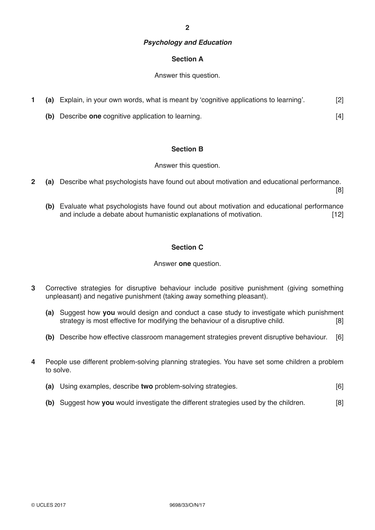 Cambridge A Level Psychology 9698 2017 Oct/Nov Paper 3 · Variant 3 question paper, page 2 of 8