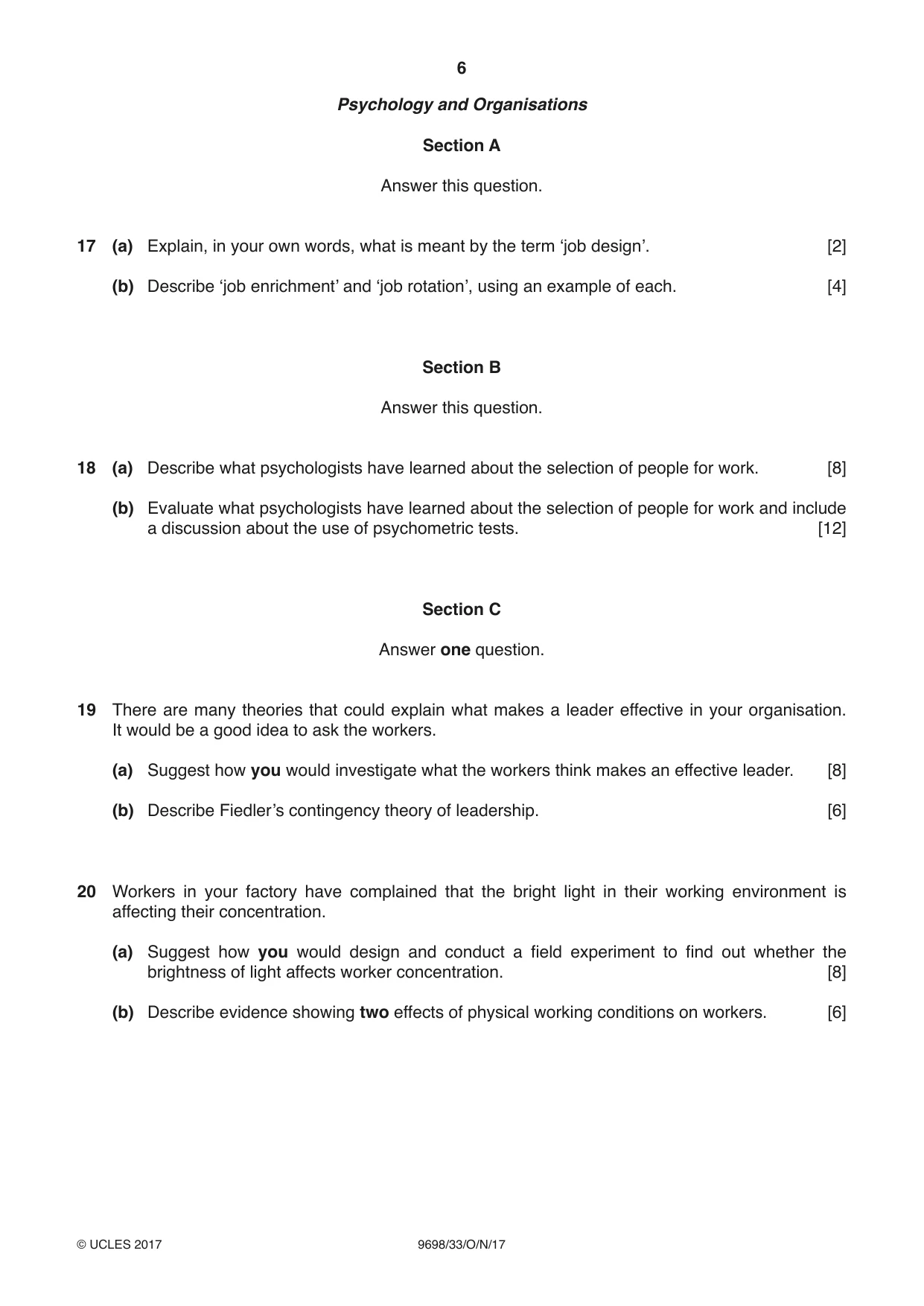 Cambridge A Level Psychology 9698 2017 Oct/Nov Paper 3 · Variant 3 question paper, page 6 of 8