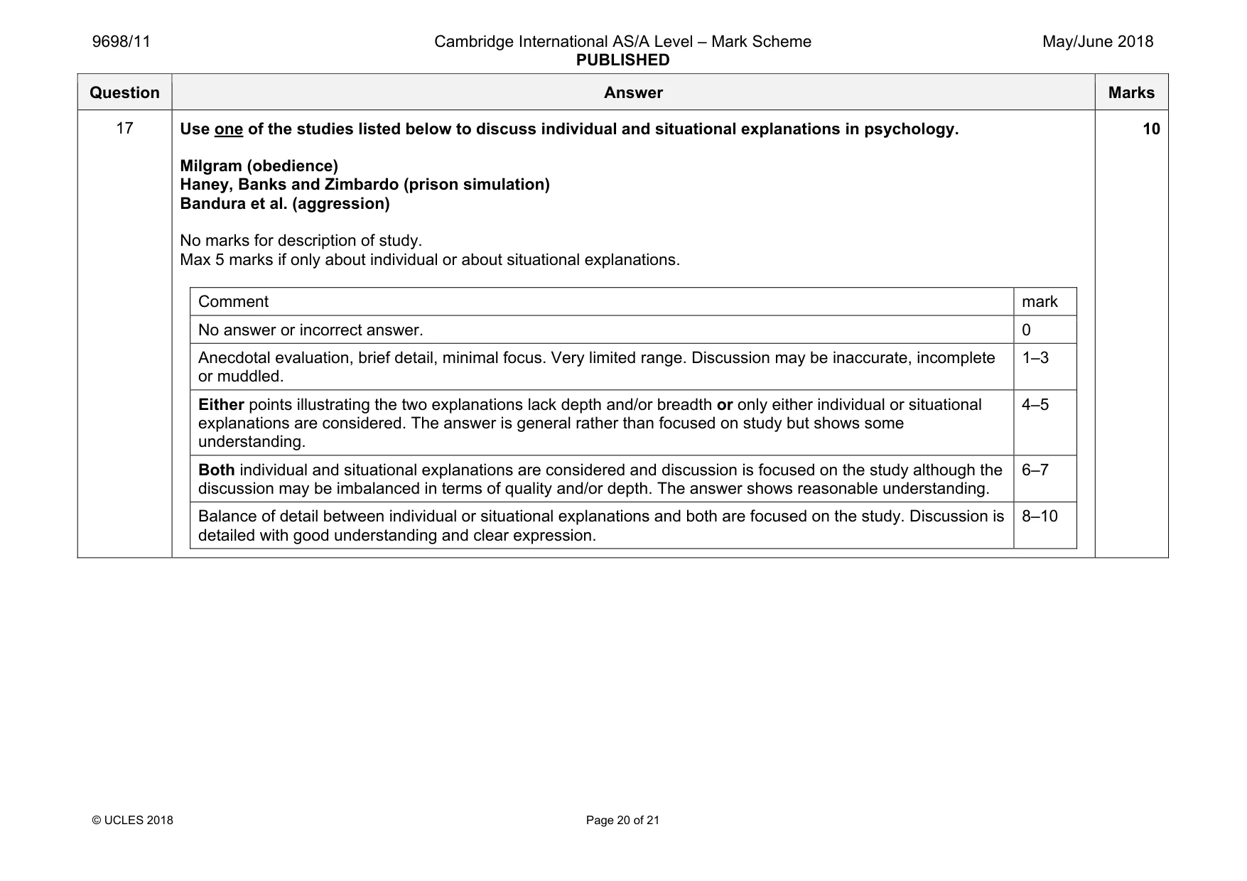 Mark scheme, page 20 of 21