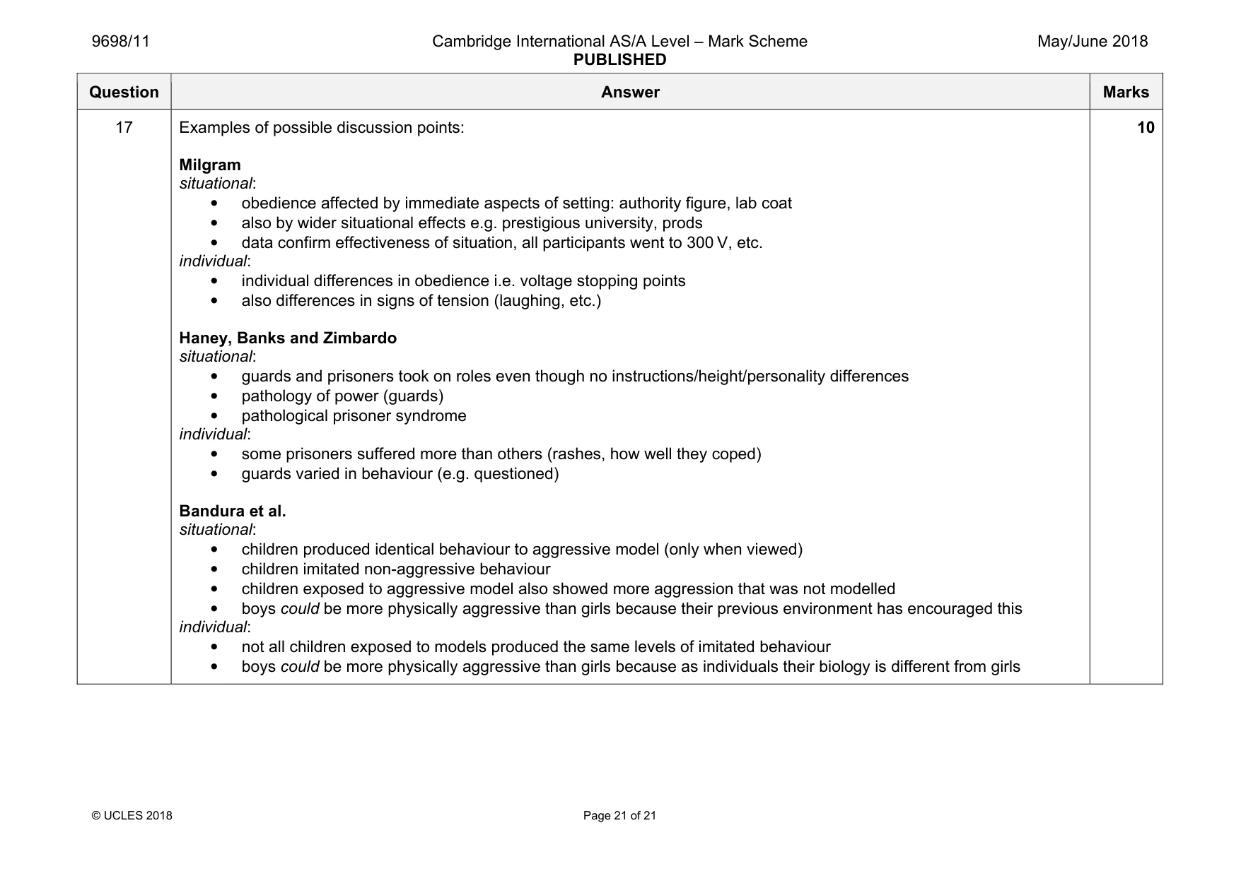 Mark scheme, page 21 of 21