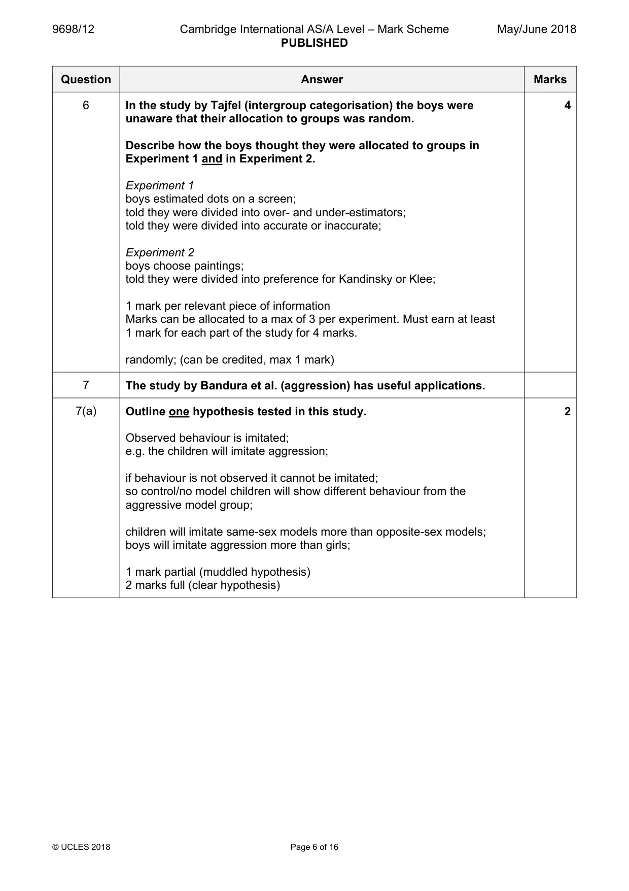 Mark scheme, page 6 of 16