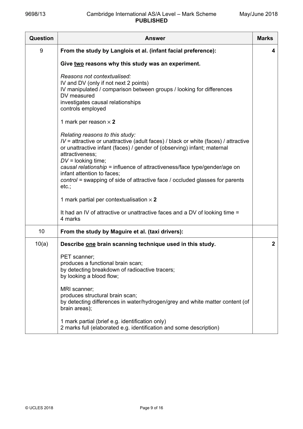 Mark scheme, page 9 of 16