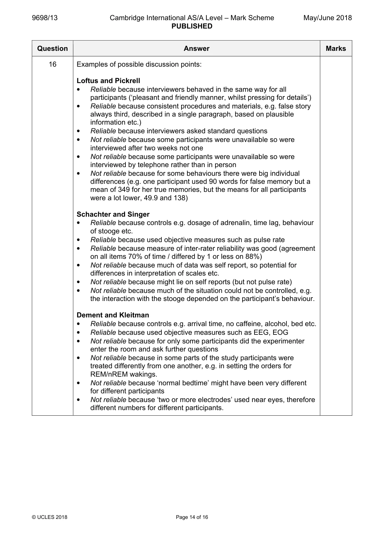 Mark scheme, page 14 of 16