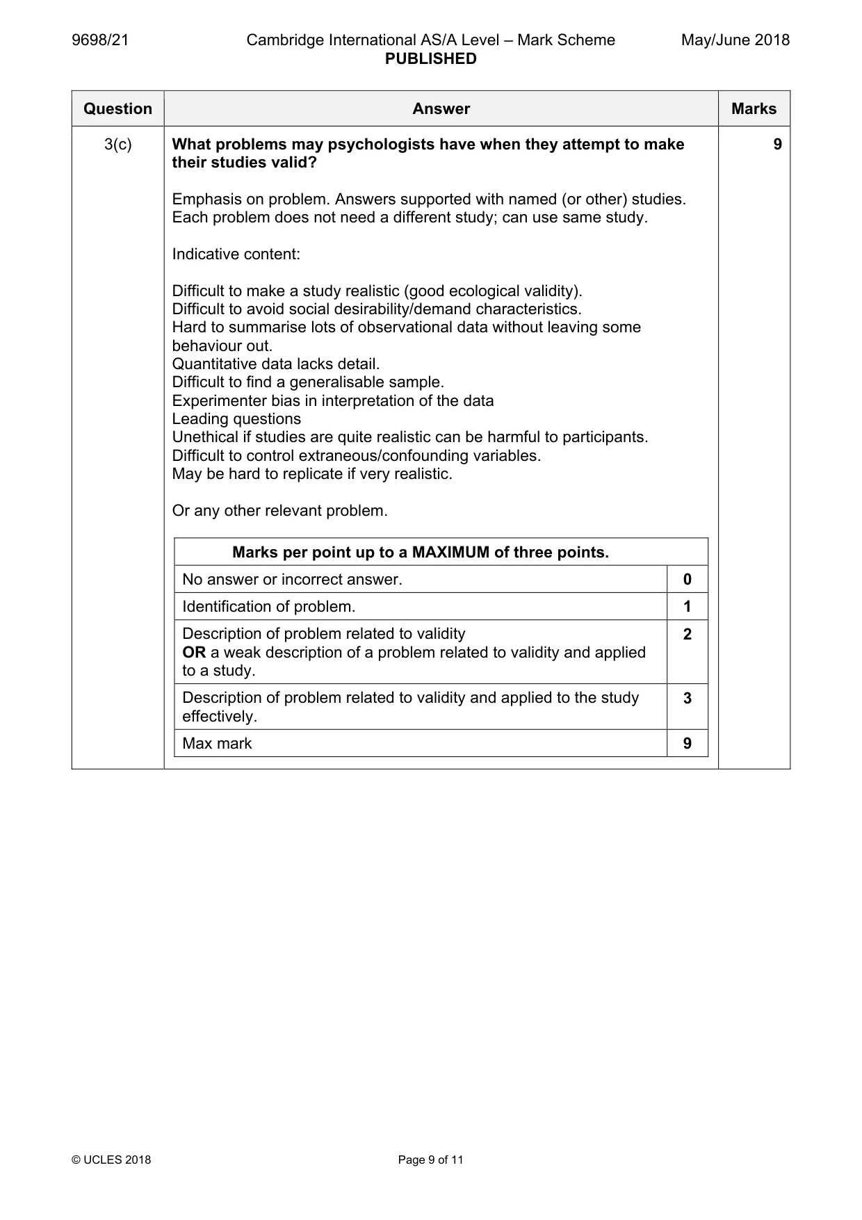 Mark scheme, page 9 of 11