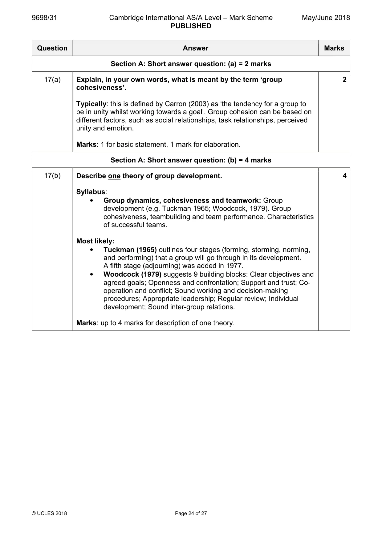 Mark scheme, page 24 of 27