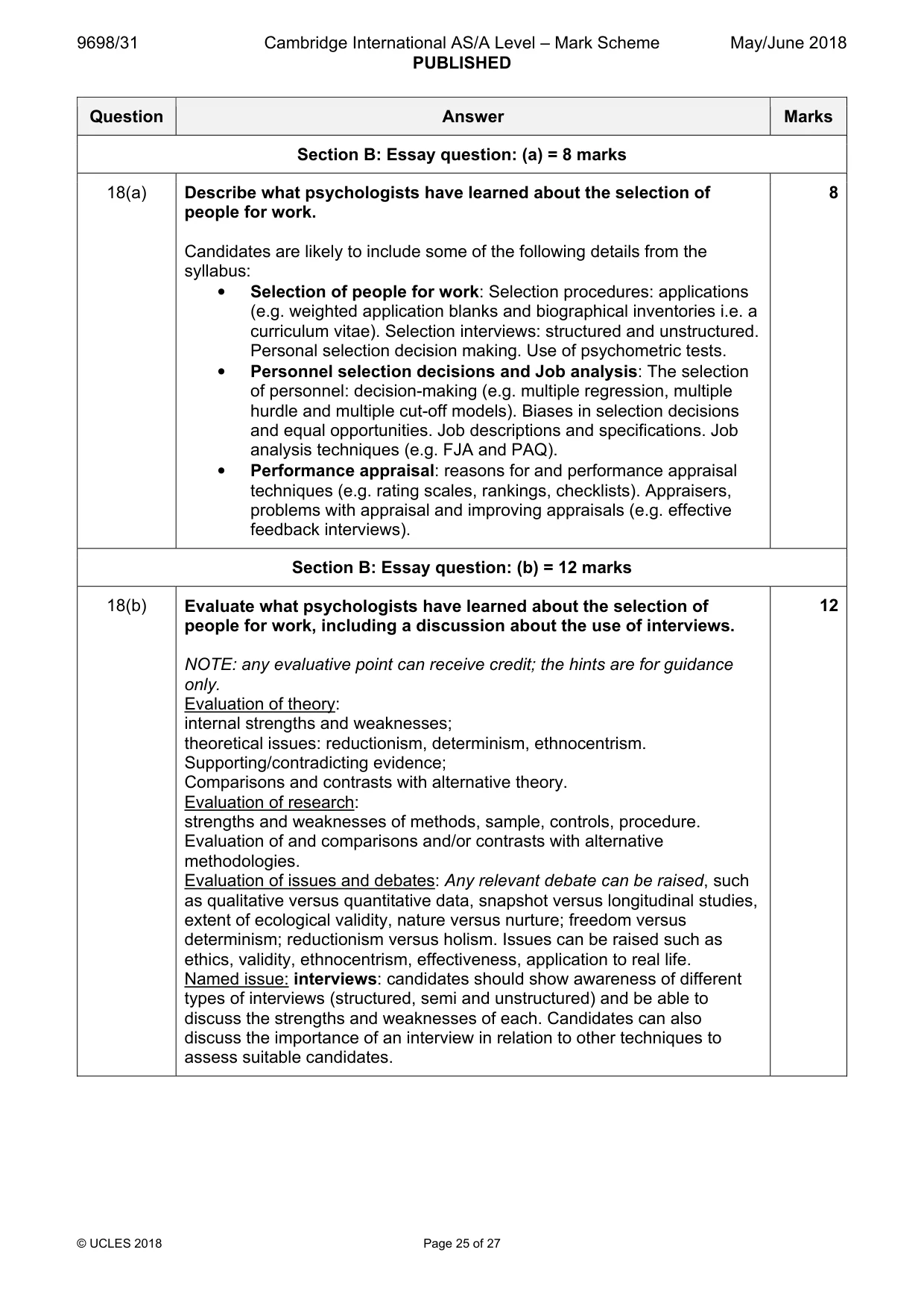 Mark scheme, page 25 of 27