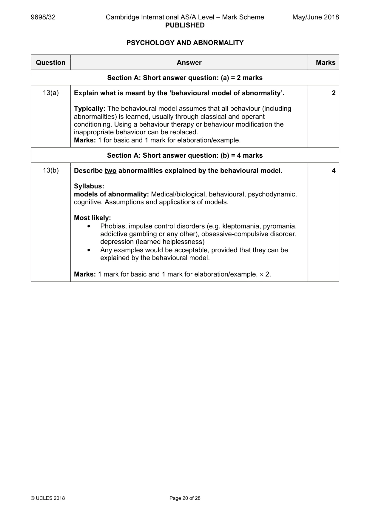 Mark scheme, page 20 of 28