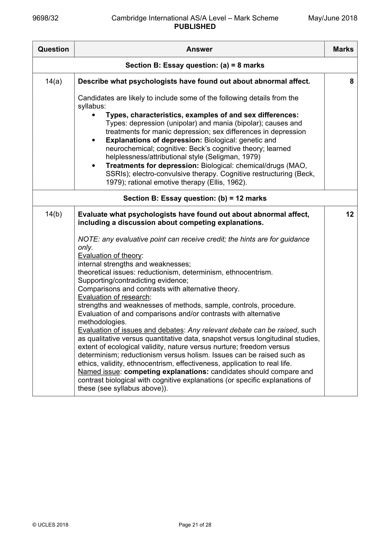 Mark scheme, page 21 of 28