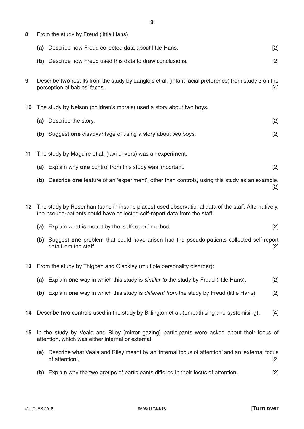 Cambridge A Level Psychology 9698 2018 May/June Paper 1 · Variant 1 question paper, page 3 of 4