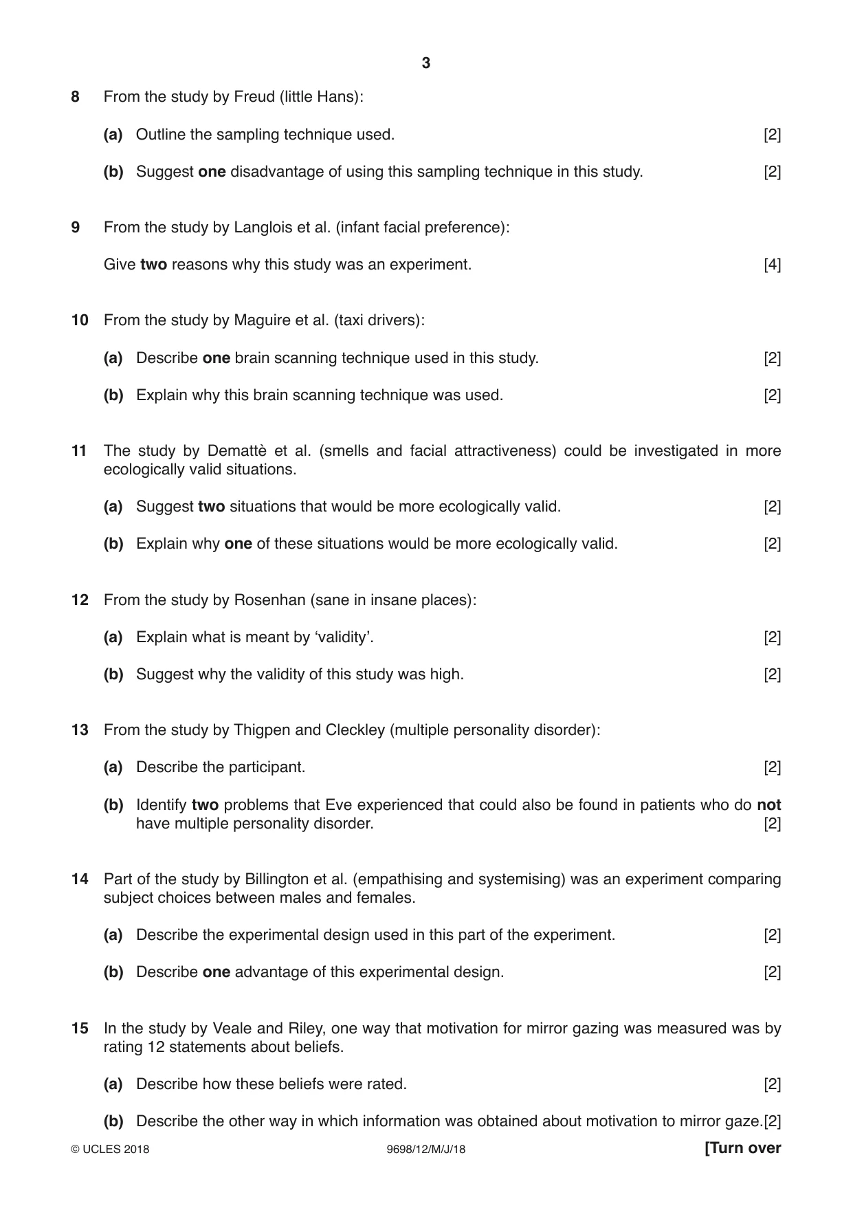 Cambridge A Level Psychology 9698 2018 May/June Paper 1 · Variant 2 question paper, page 3 of 4