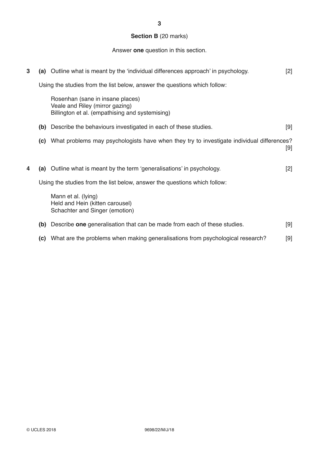 Cambridge A Level Psychology 9698 2018 May/June Paper 2 · Variant 2 question paper, page 3 of 4