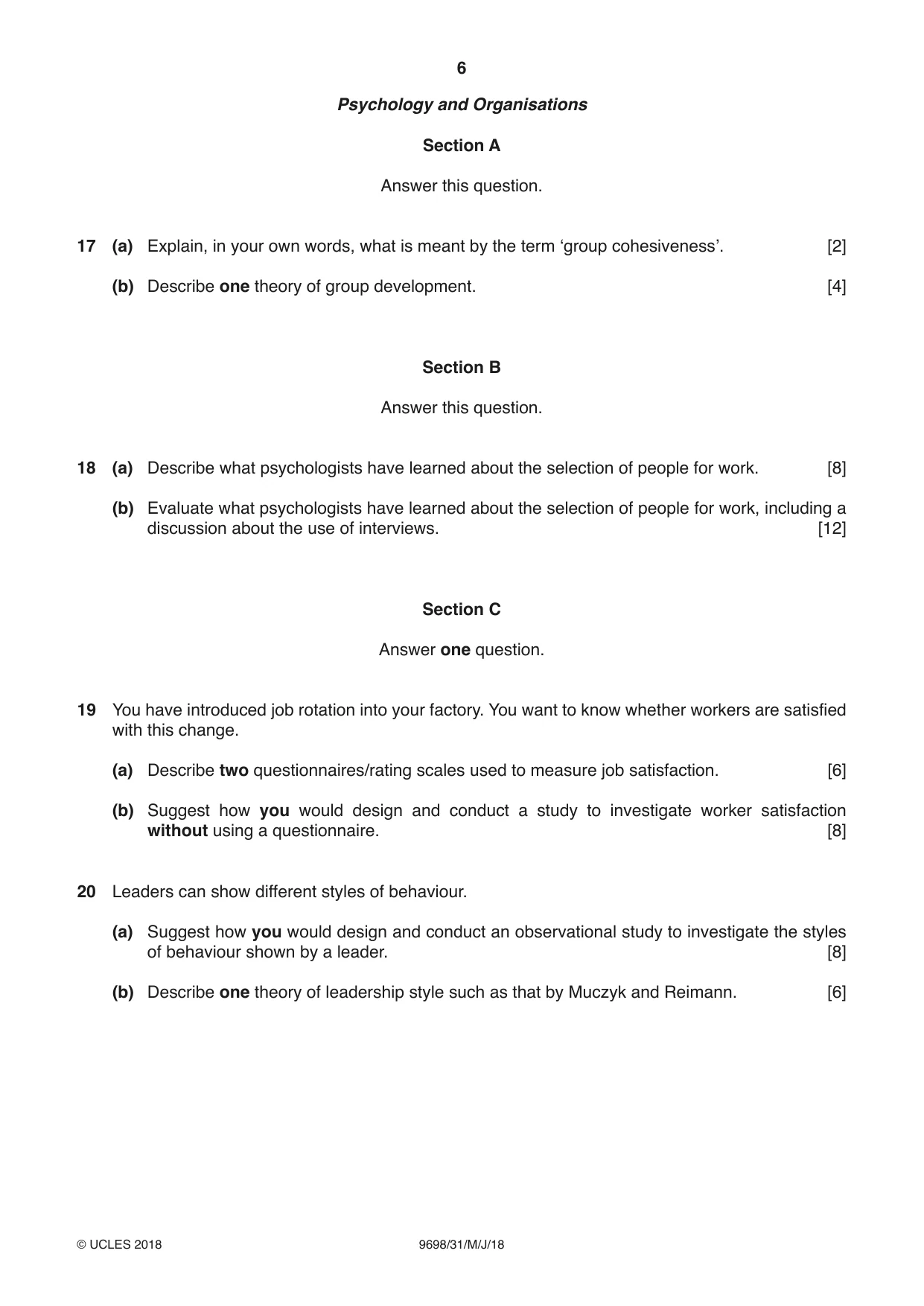 Cambridge A Level Psychology 9698 2018 May/June Paper 3 · Variant 1 question paper, page 6 of 8