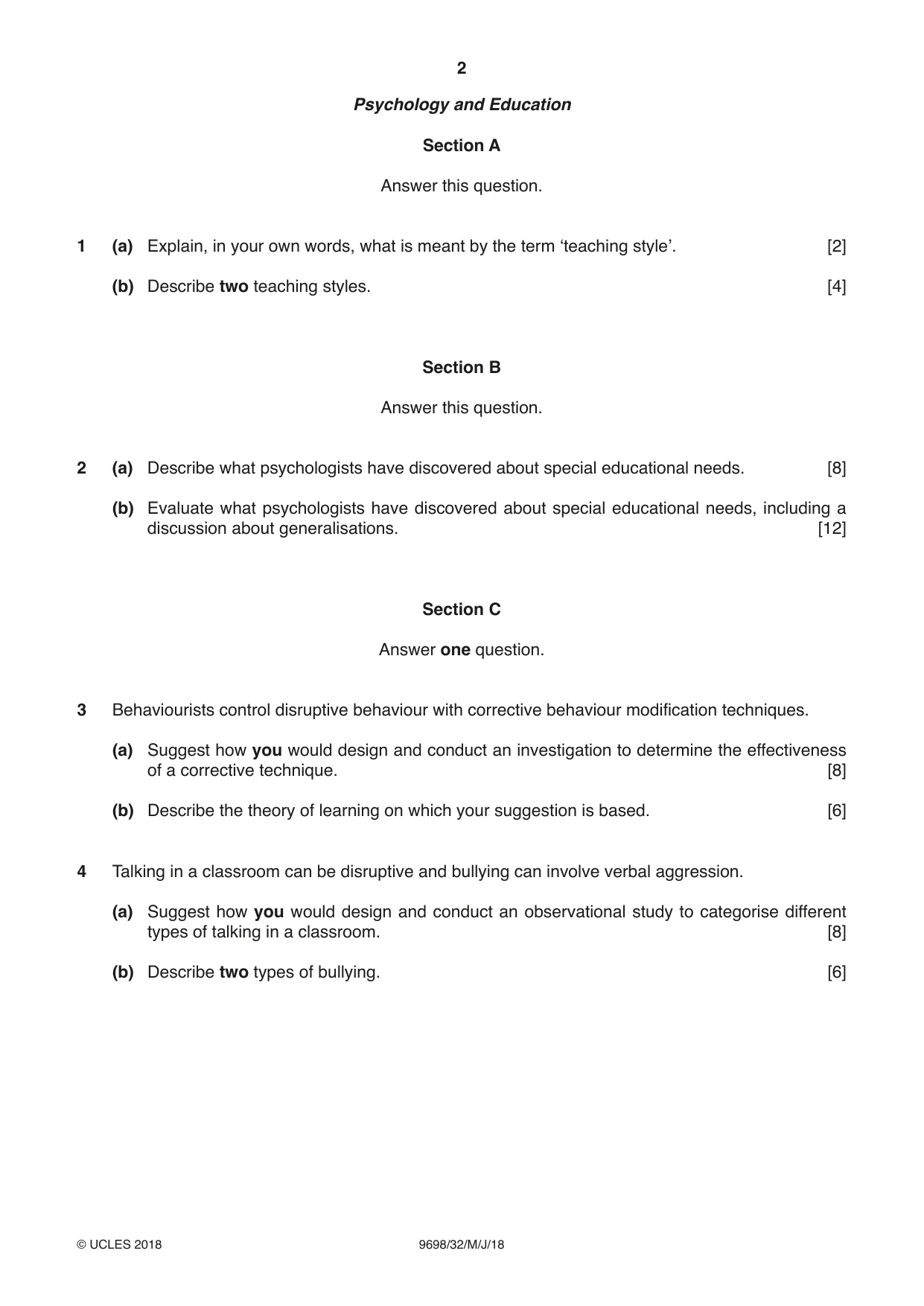 Cambridge A Level Psychology 9698 2018 May/June Paper 3 · Variant 2 question paper, page 2 of 8
