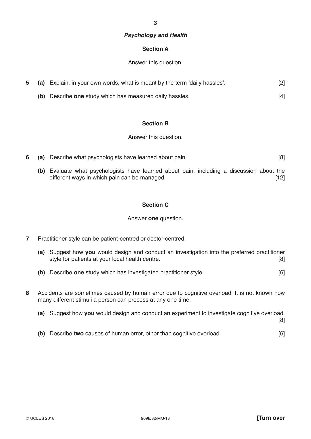 Cambridge A Level Psychology 9698 2018 May/June Paper 3 · Variant 2 question paper, page 3 of 8