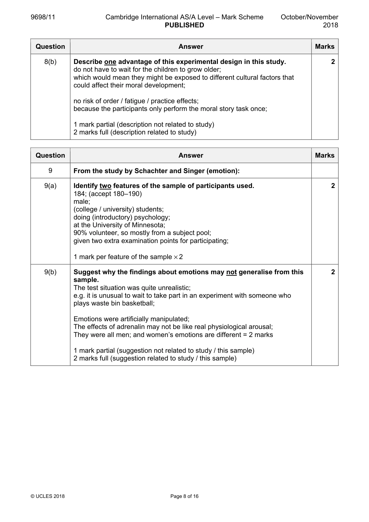 Mark scheme, page 8 of 16