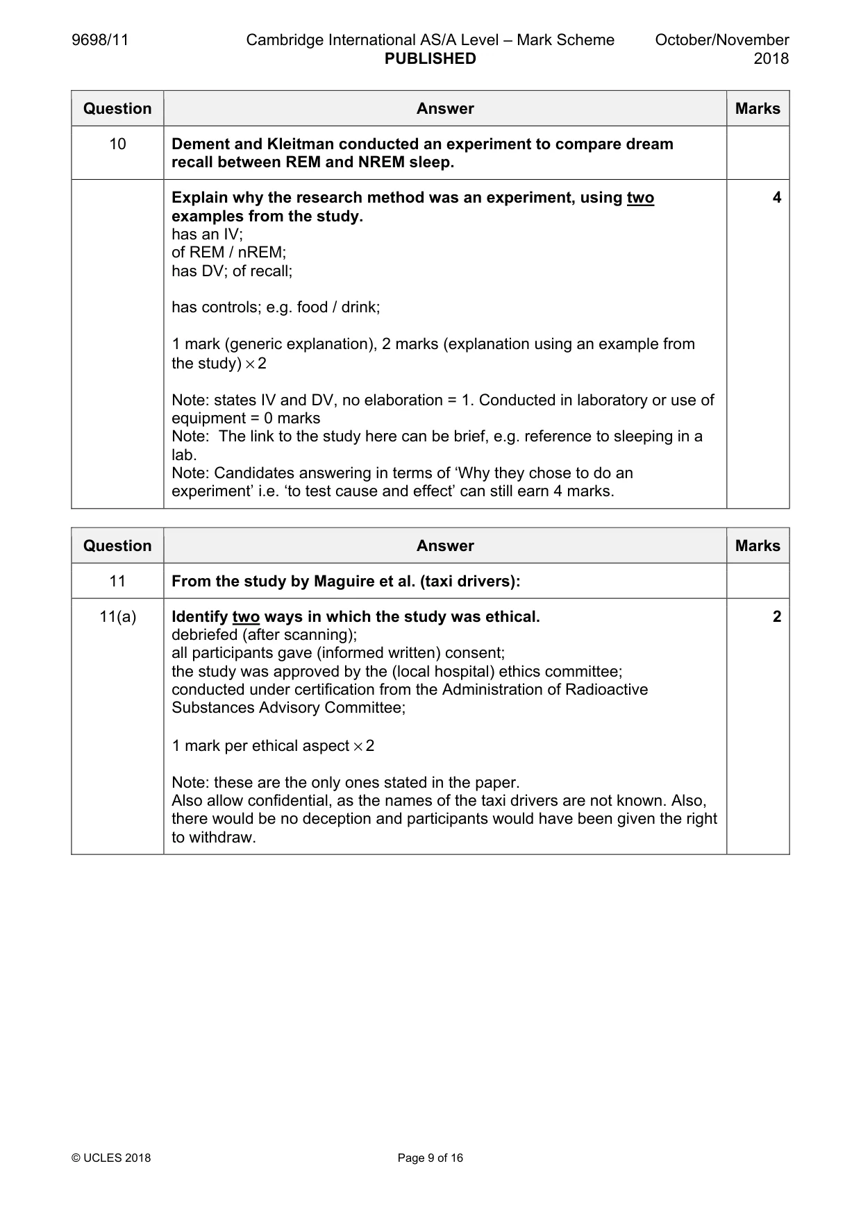 Mark scheme, page 9 of 16