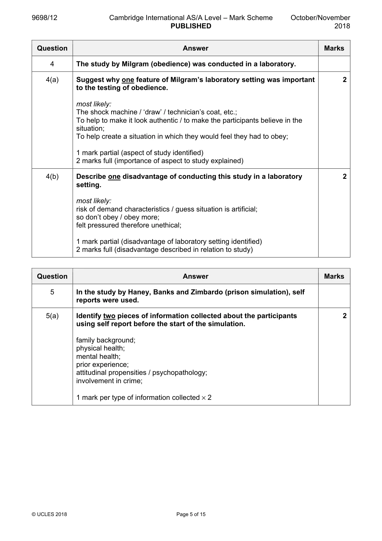 Mark scheme, page 5 of 15