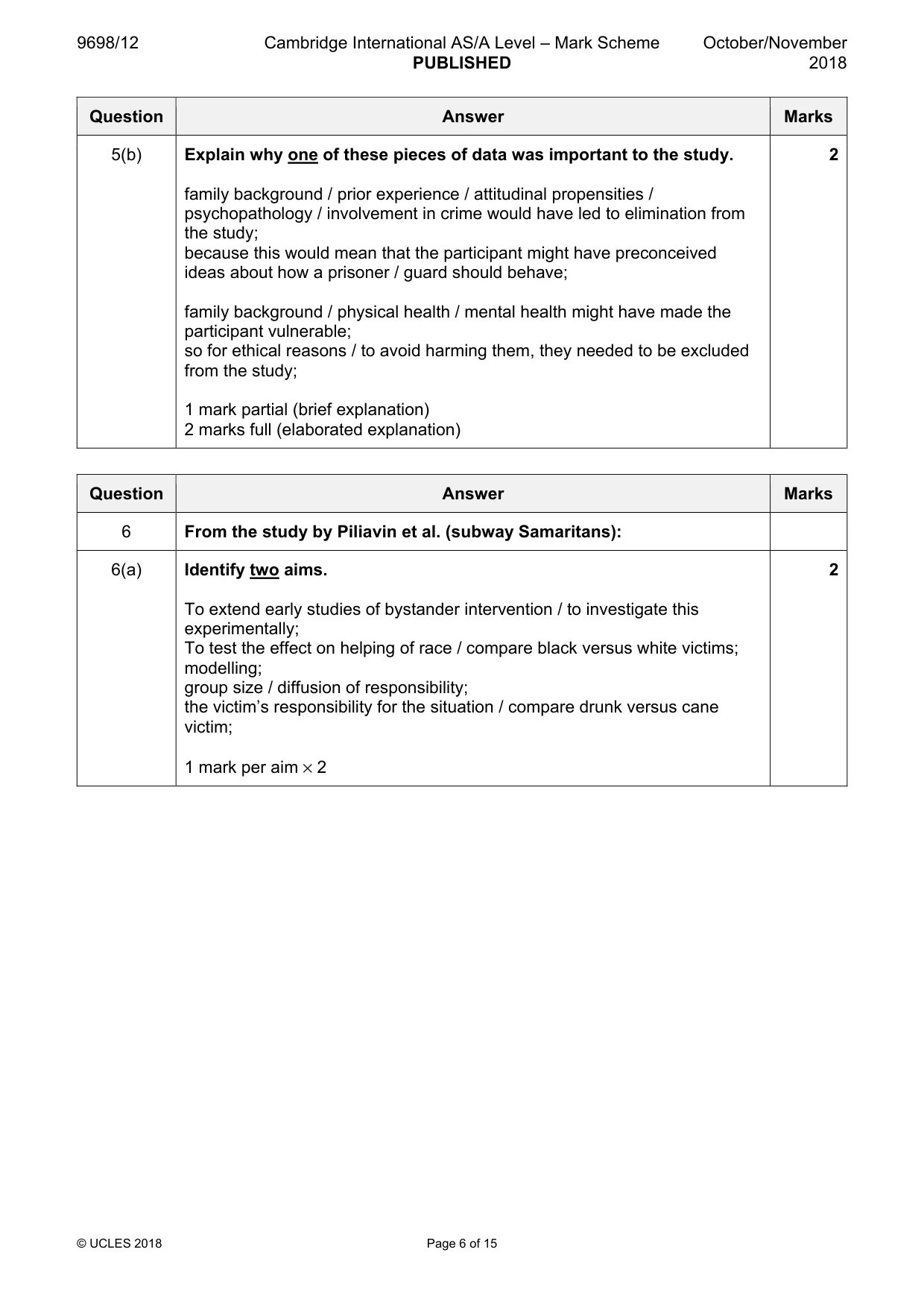 Mark scheme, page 6 of 15