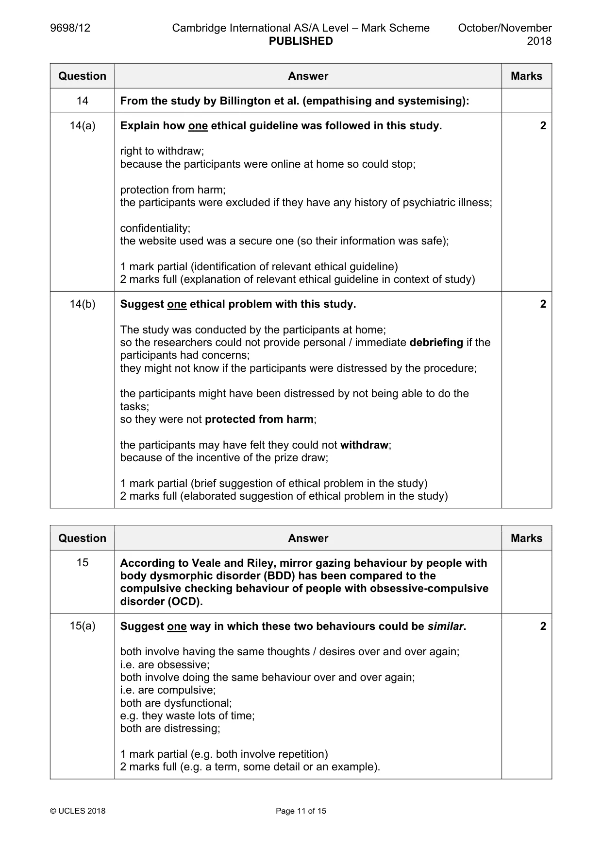 Mark scheme, page 11 of 15