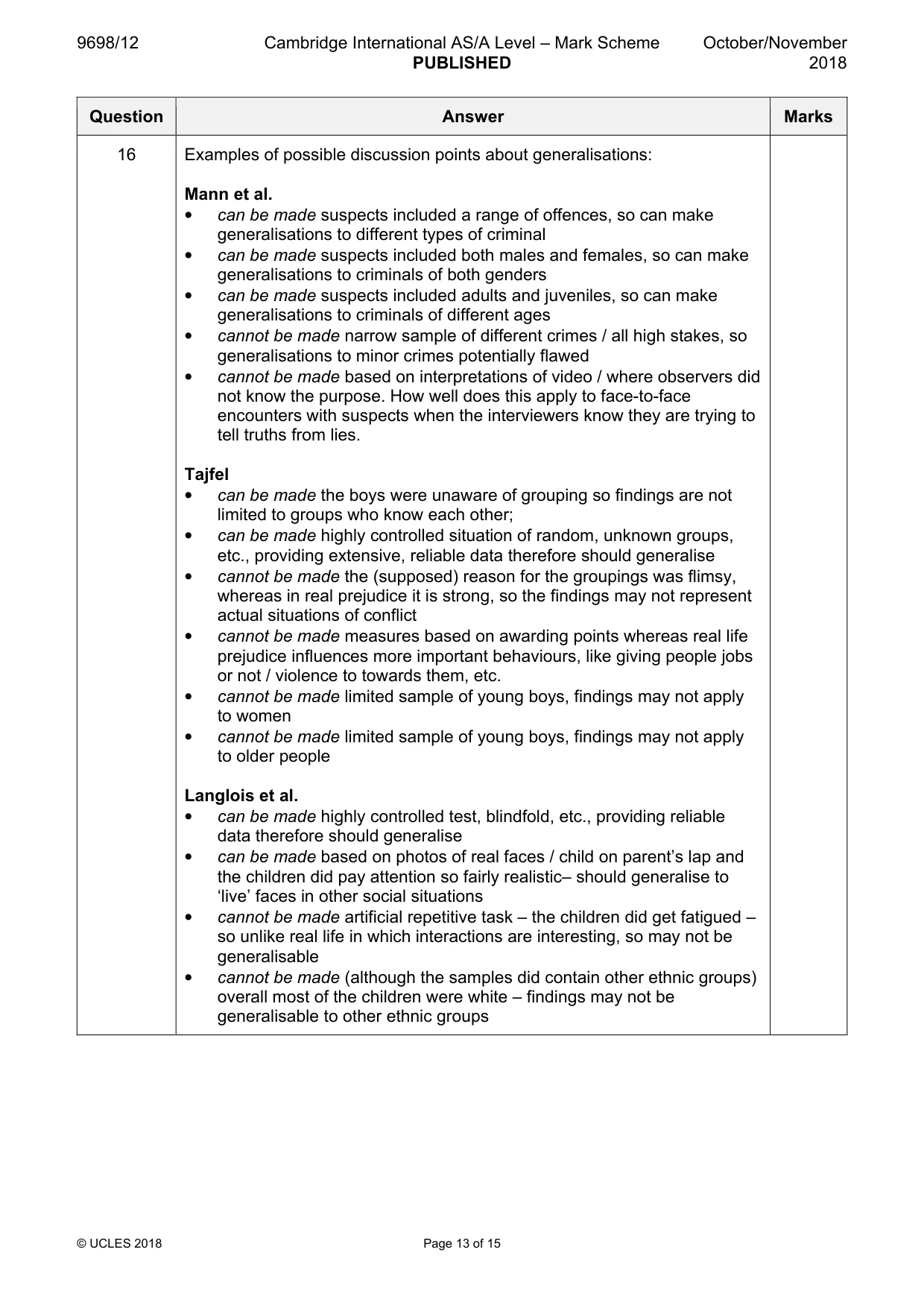 Mark scheme, page 13 of 15