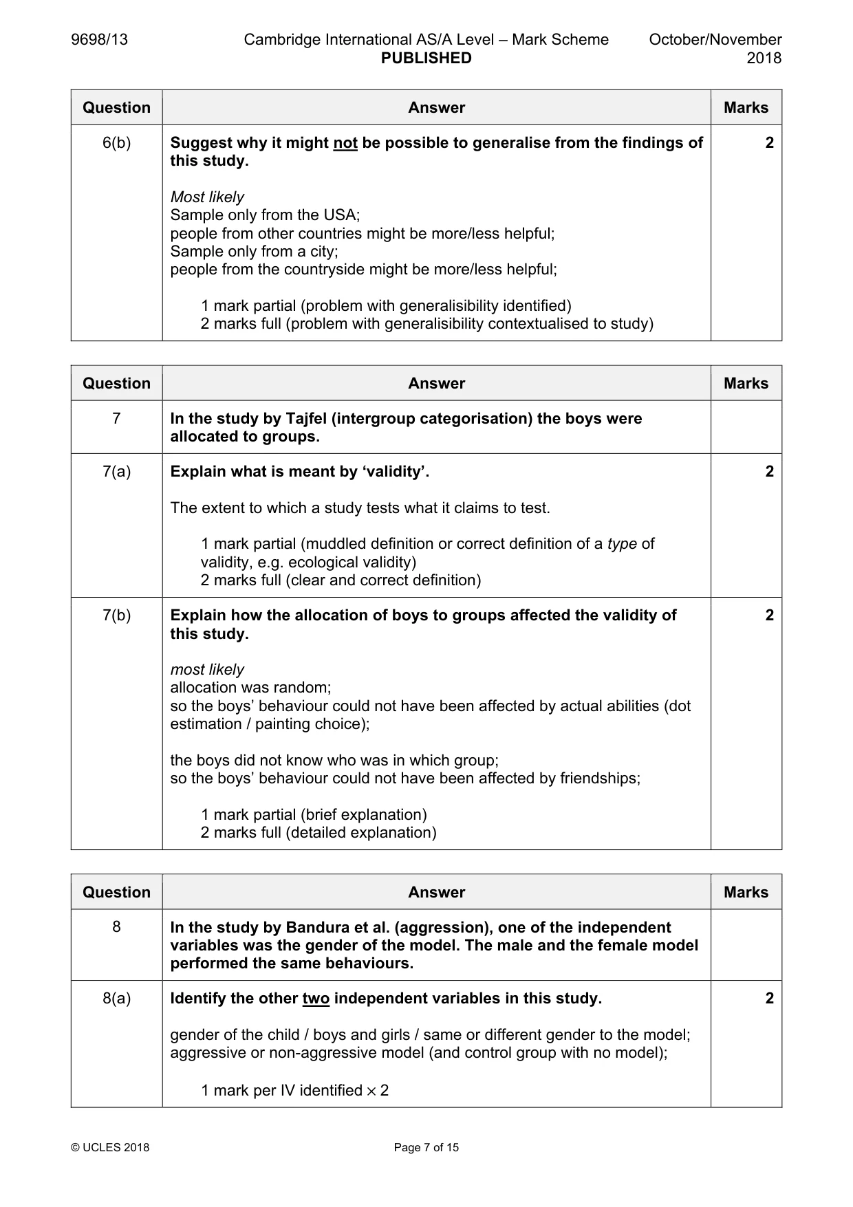 Mark scheme, page 7 of 15