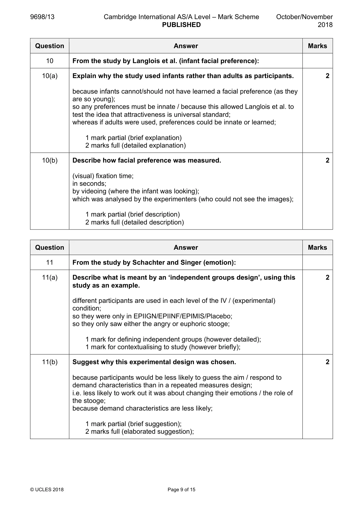 Mark scheme, page 9 of 15