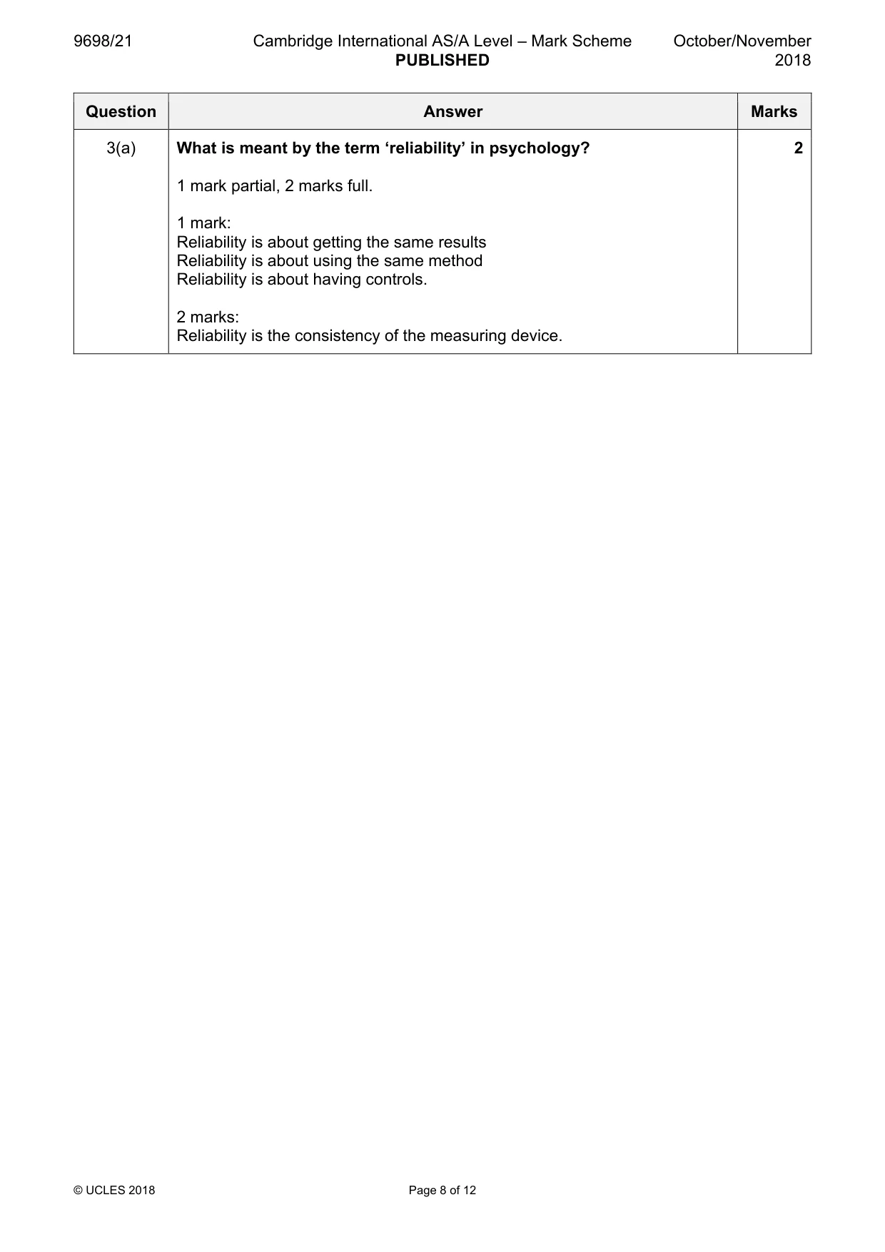 Mark scheme, page 8 of 12
