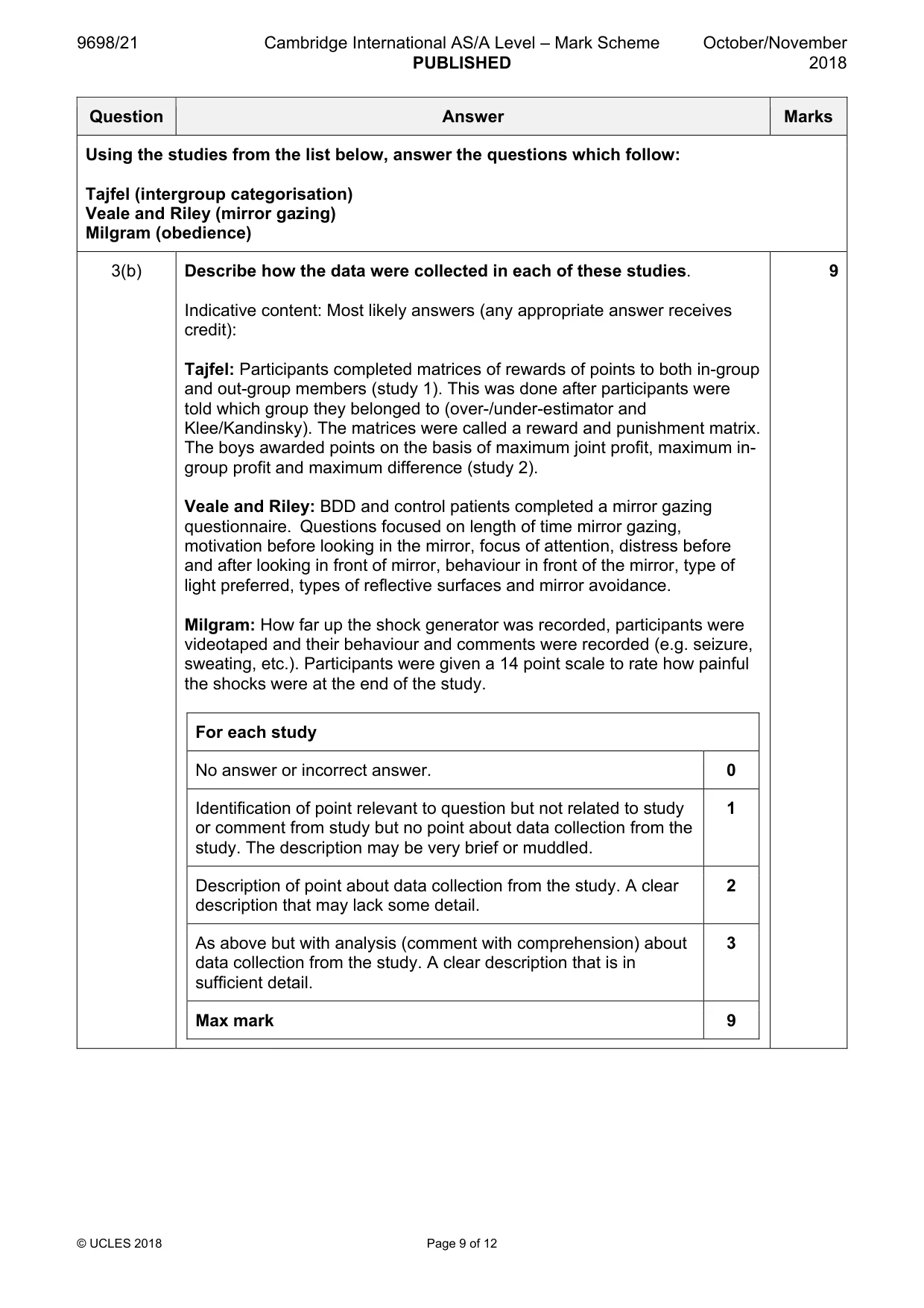 Mark scheme, page 9 of 12
