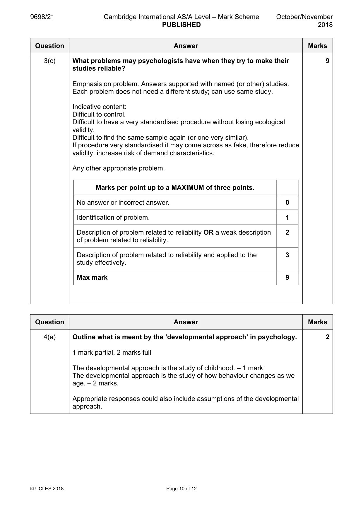 Mark scheme, page 10 of 12