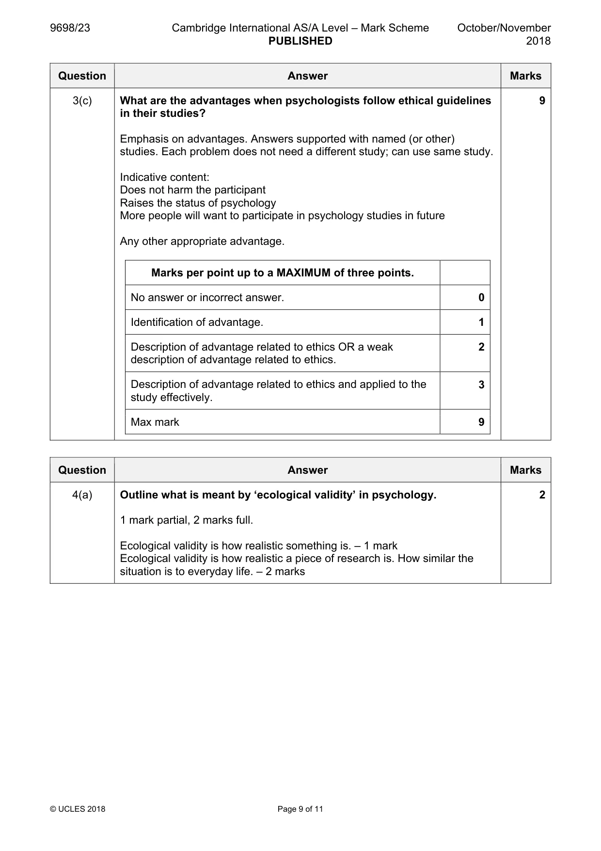 Mark scheme, page 9 of 11
