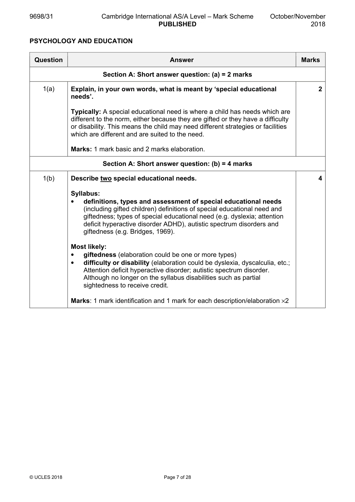Mark scheme, page 7 of 28