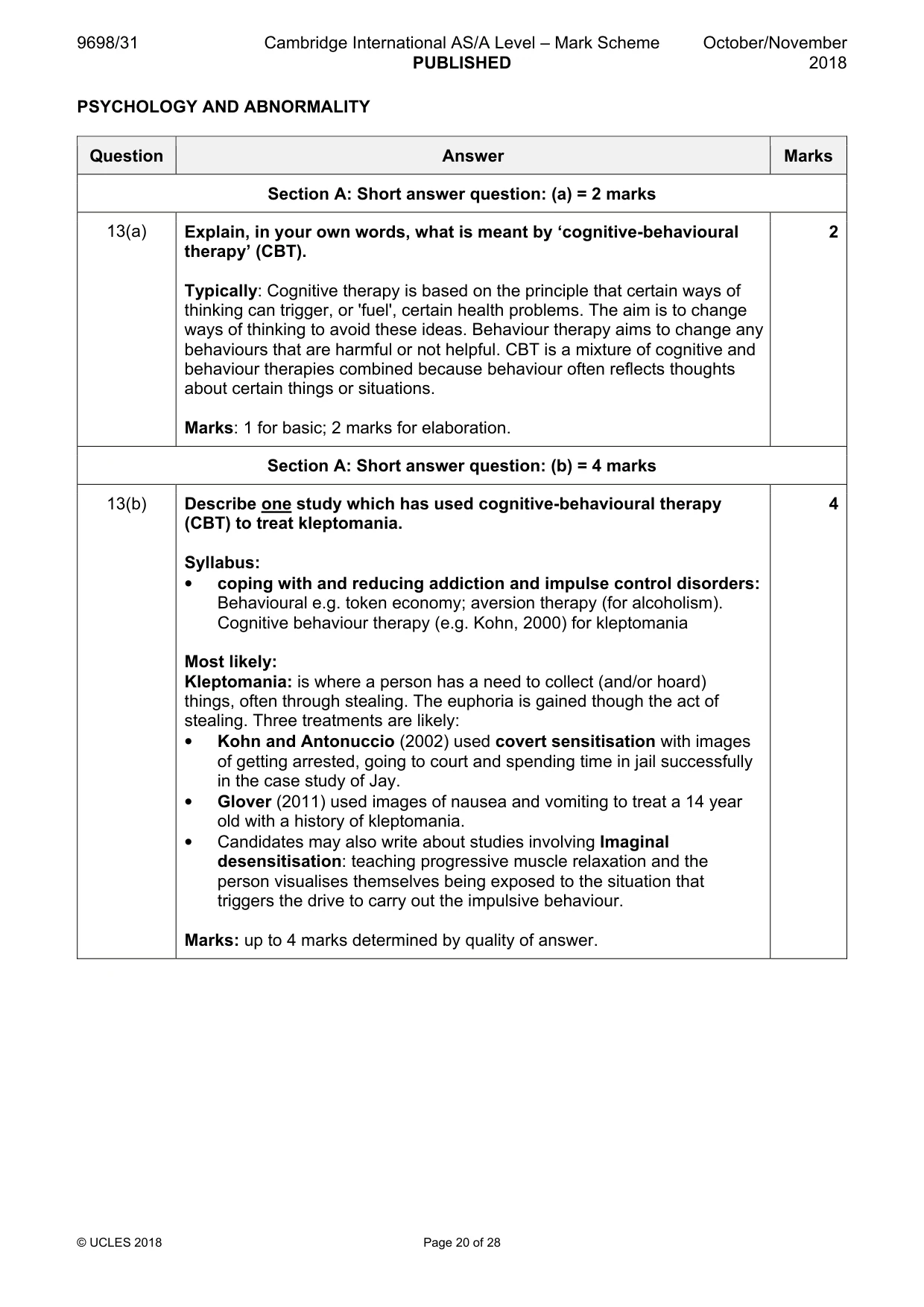 Mark scheme, page 20 of 28