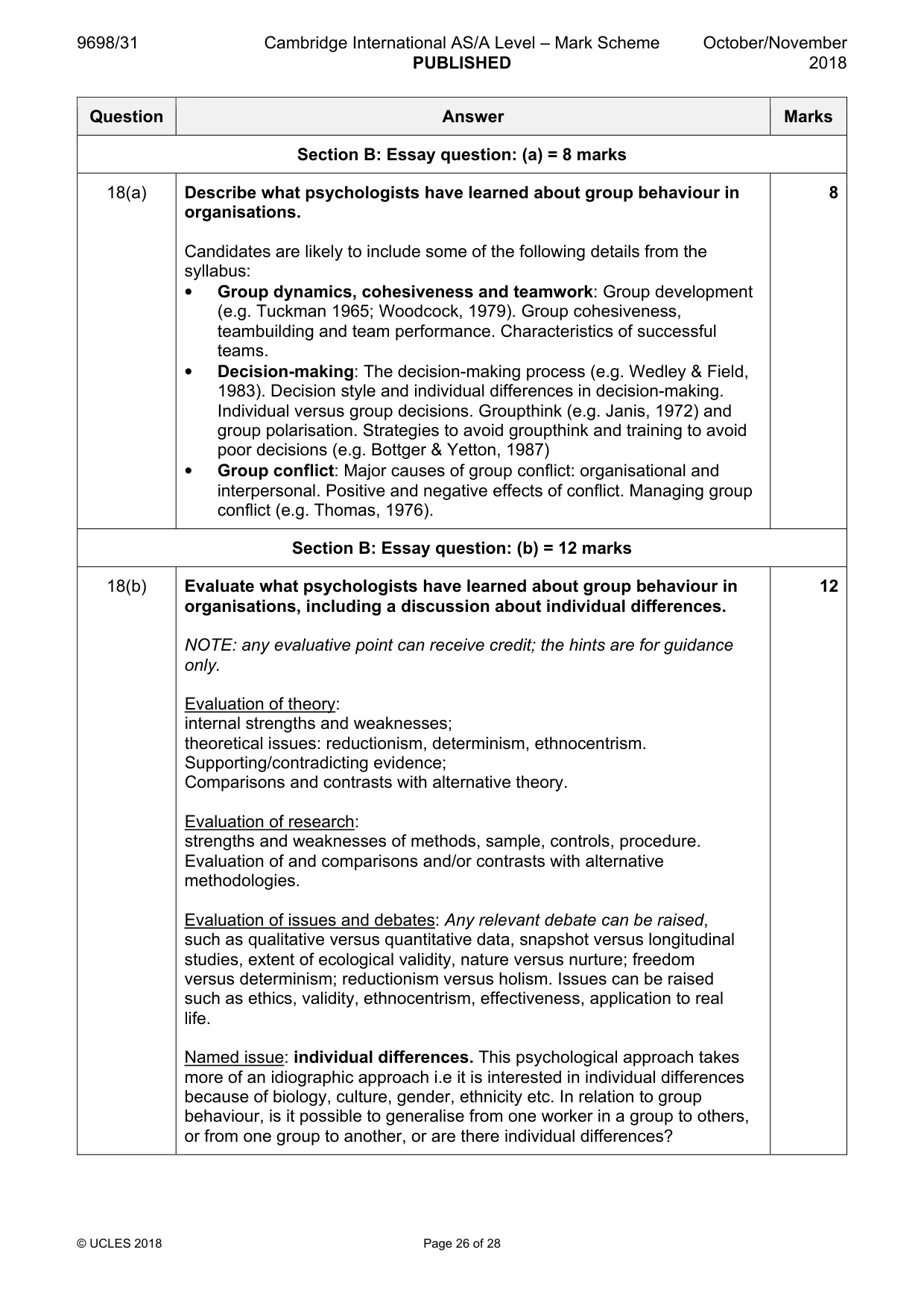 Mark scheme, page 26 of 28