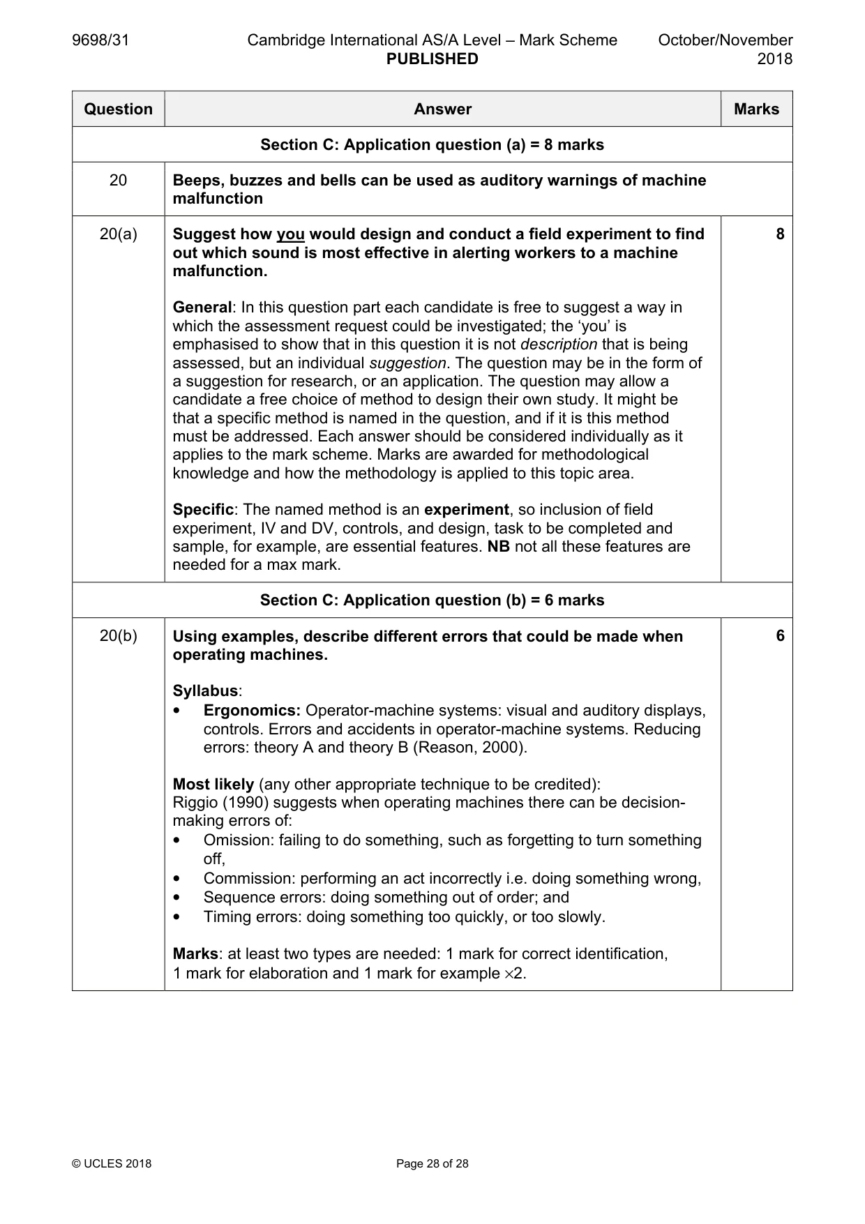 Mark scheme, page 28 of 28