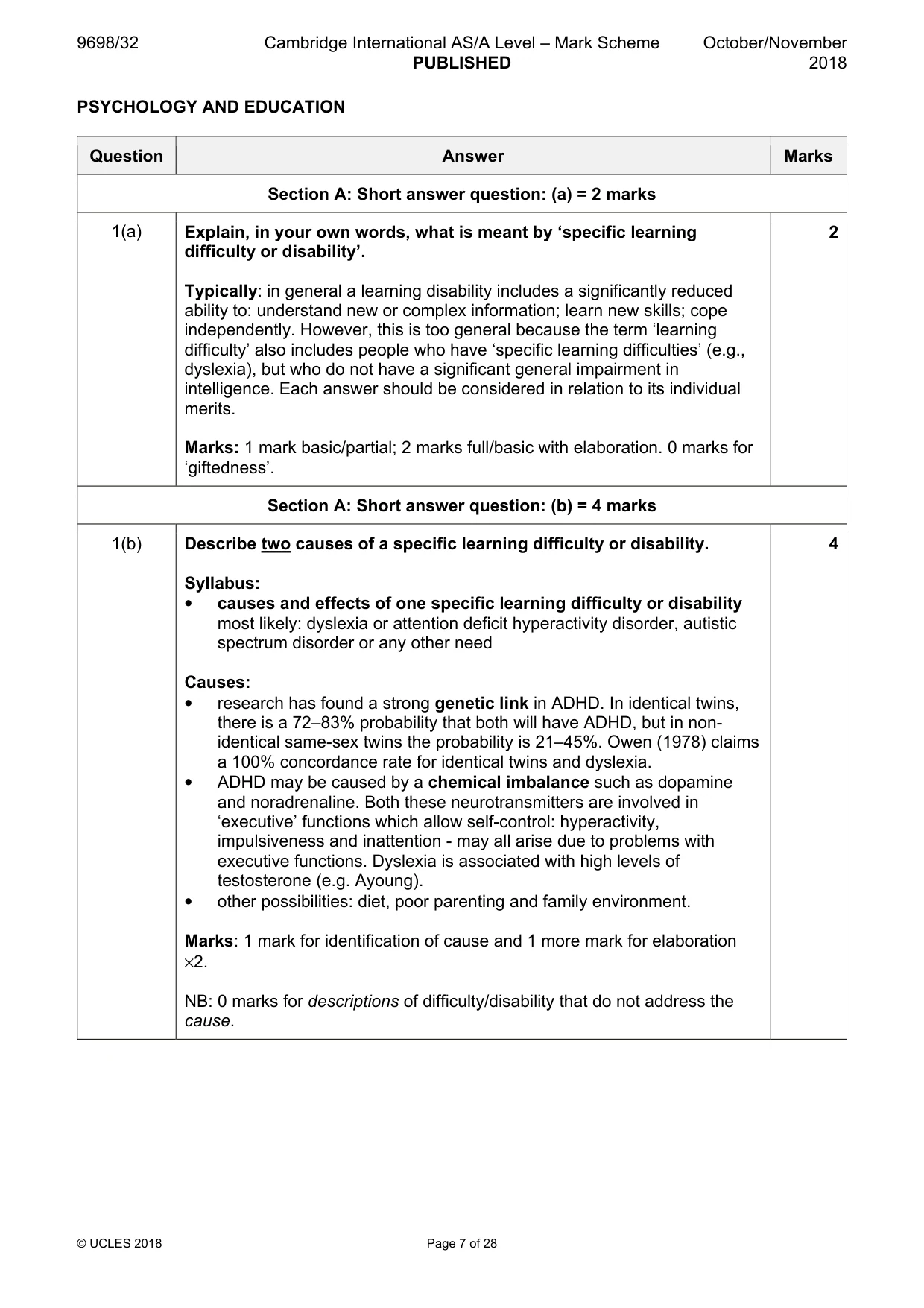 Mark scheme, page 7 of 28