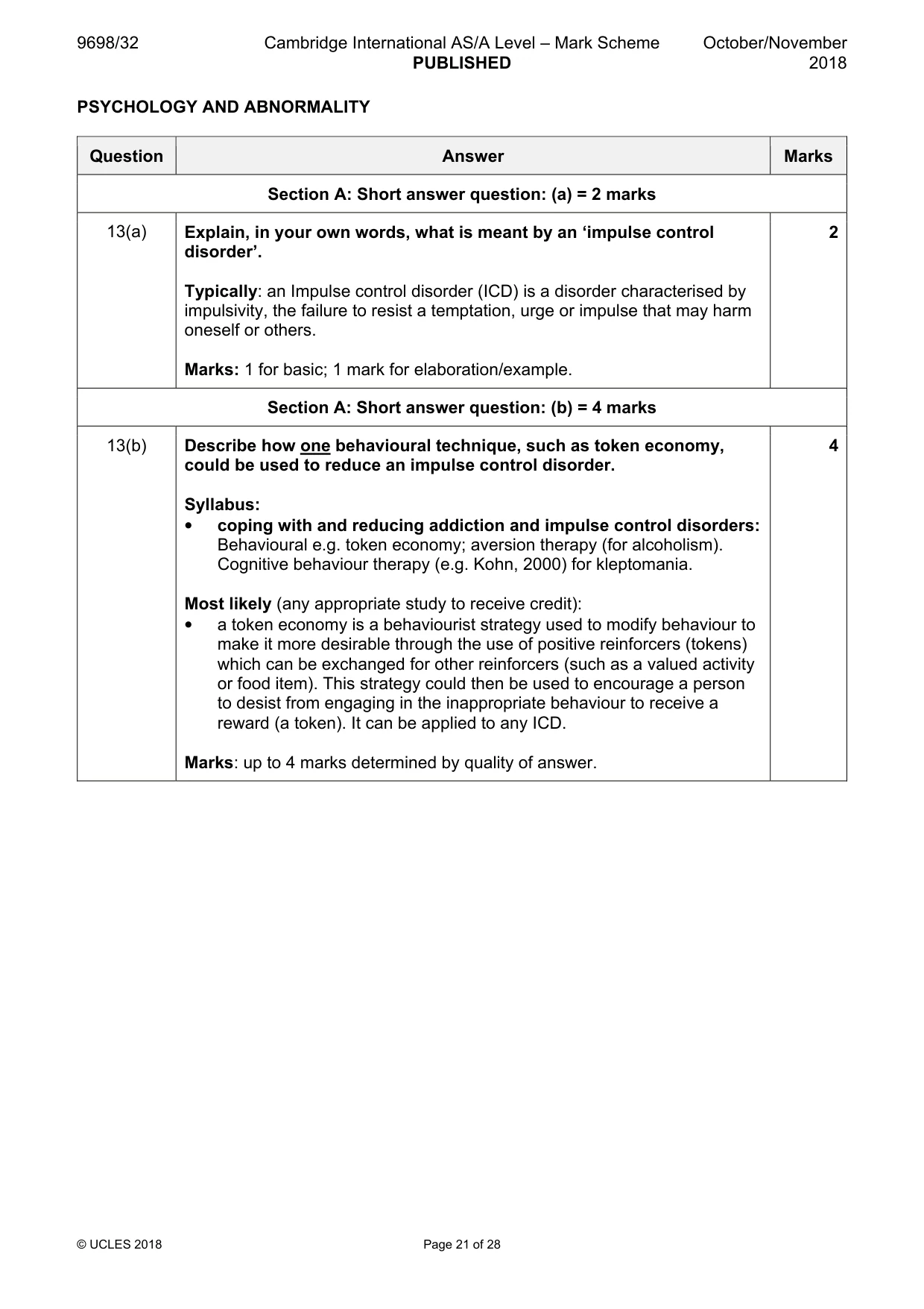Mark scheme, page 21 of 28