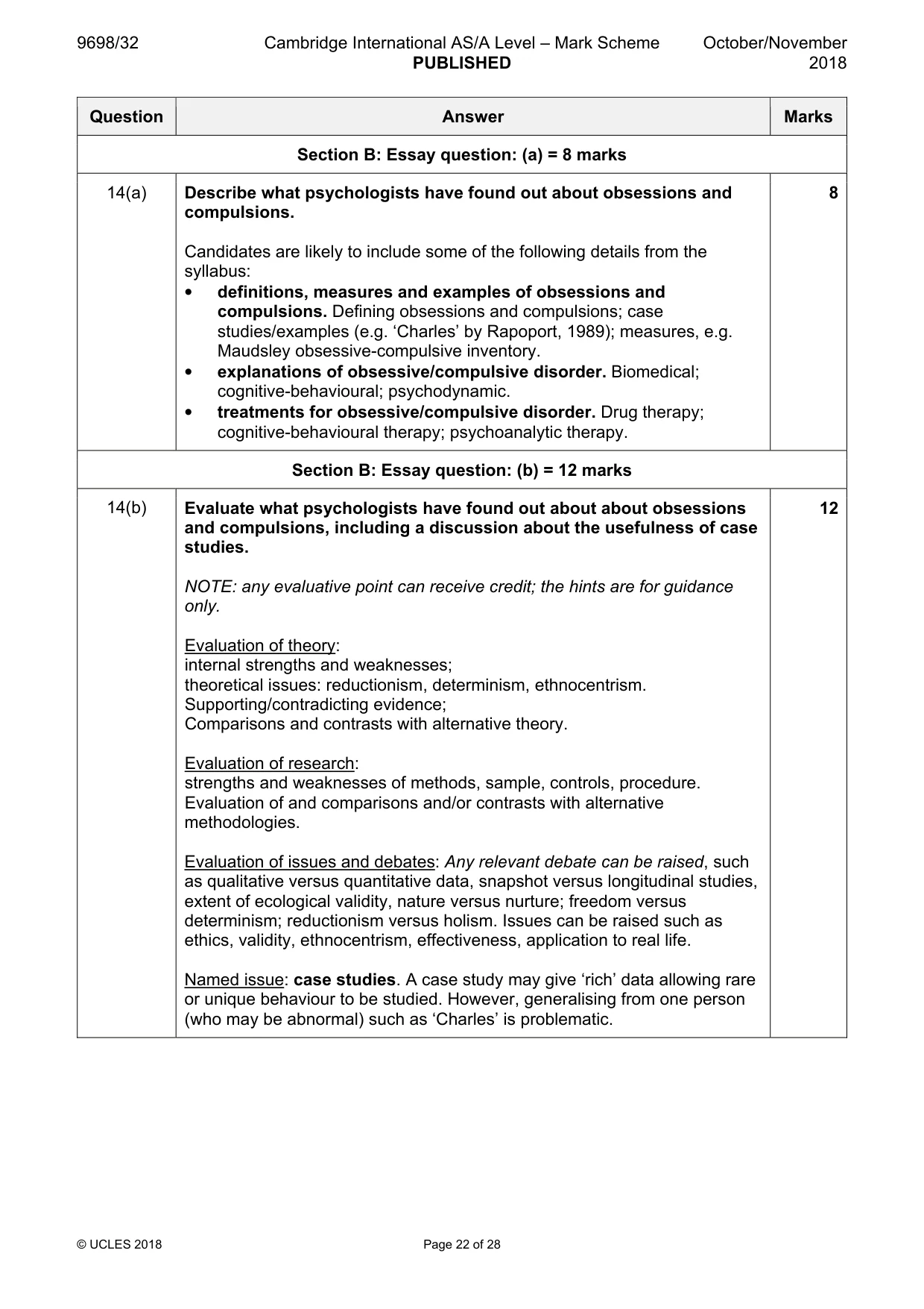 Mark scheme, page 22 of 28
