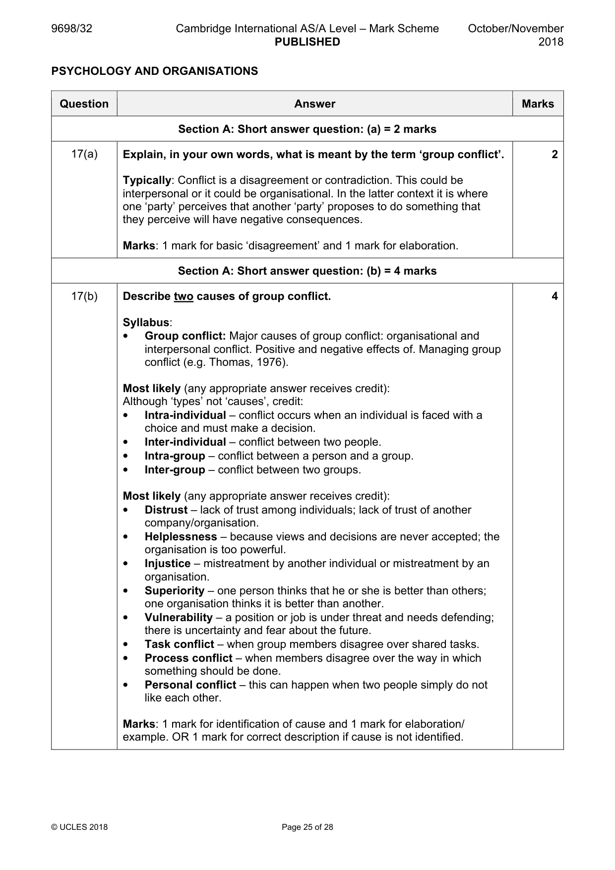 Mark scheme, page 25 of 28