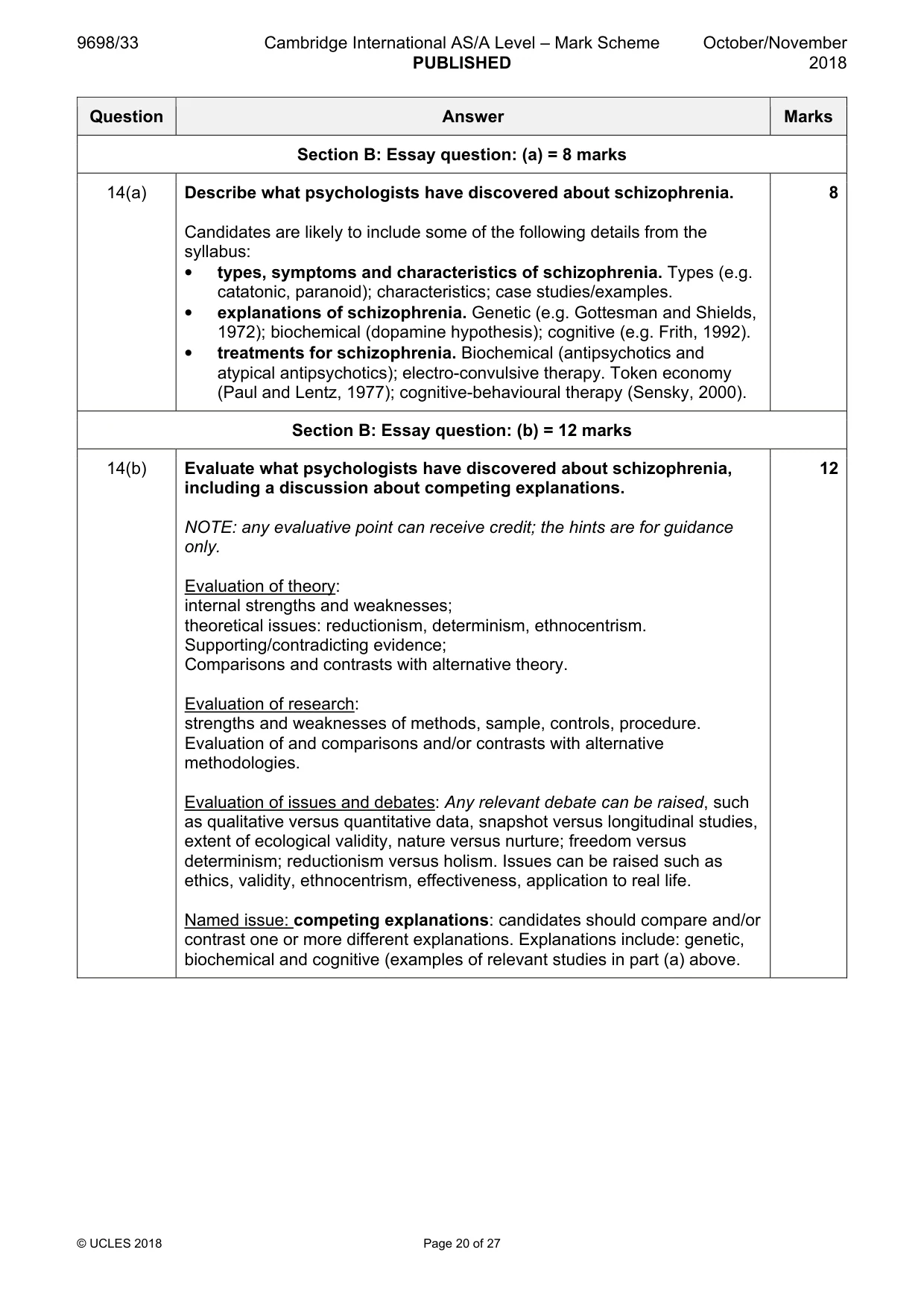 Mark scheme, page 20 of 27